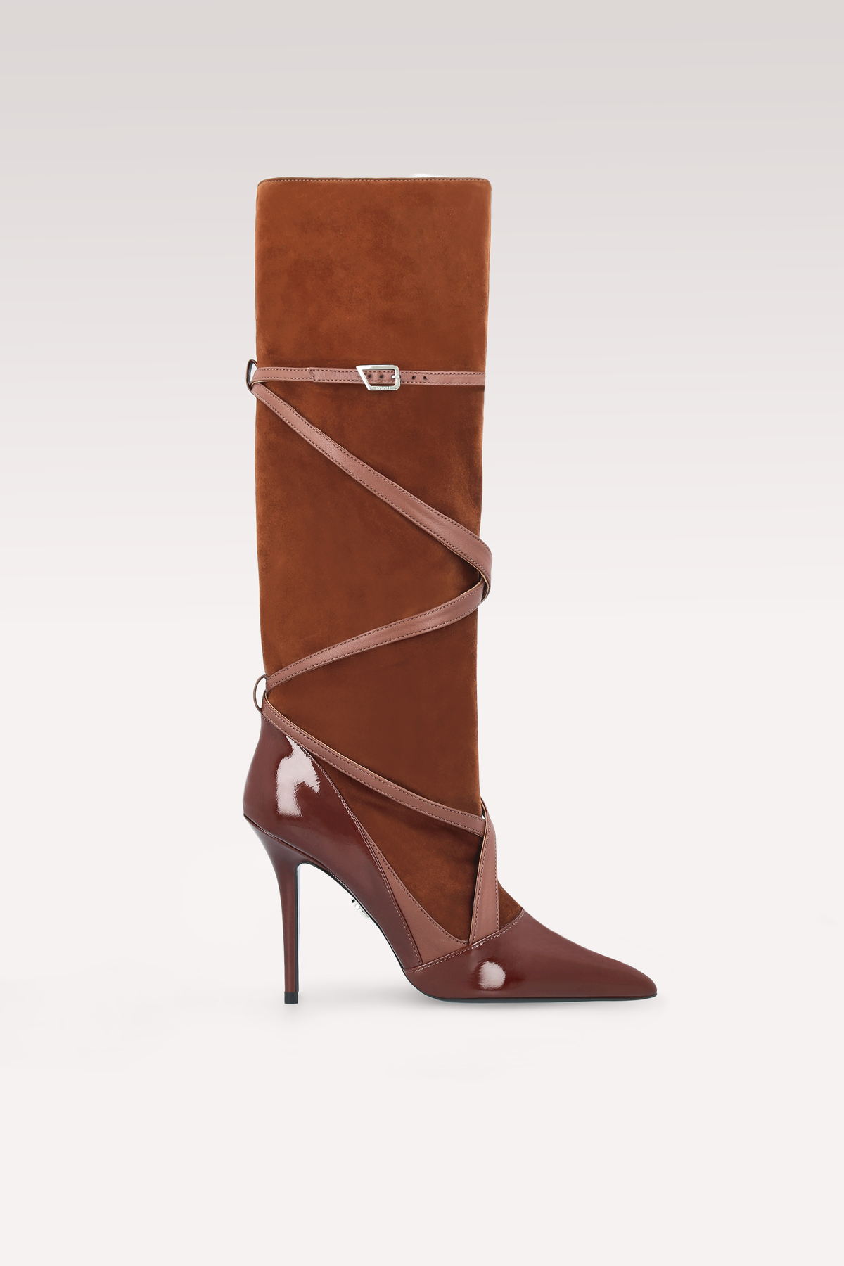 ATLAS CHOCOLATE BROWN PATENT LEATHER, SUEDE AND NAPPA BOOTS