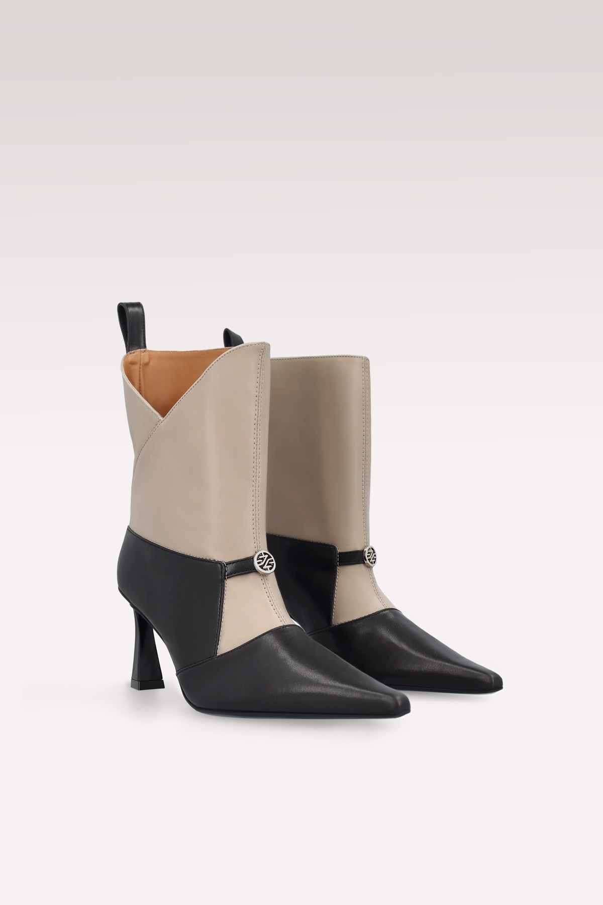 ELIN BLACK AND STONE BEIGE LEATHER ANKLE BOOTS