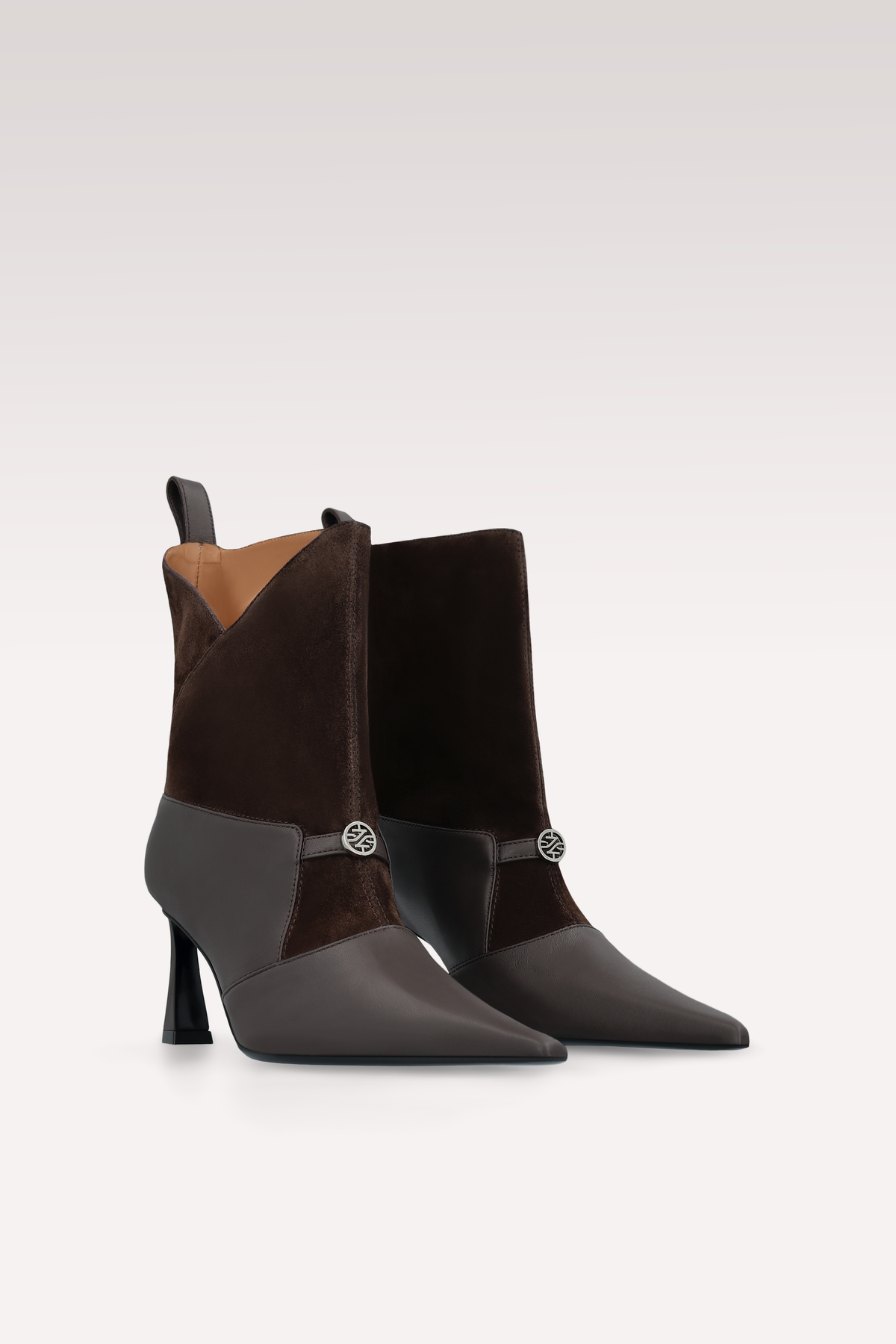 ELIN CHOCOLATE BROWN LEATHER AND SUEDE ANKLE BOOTS