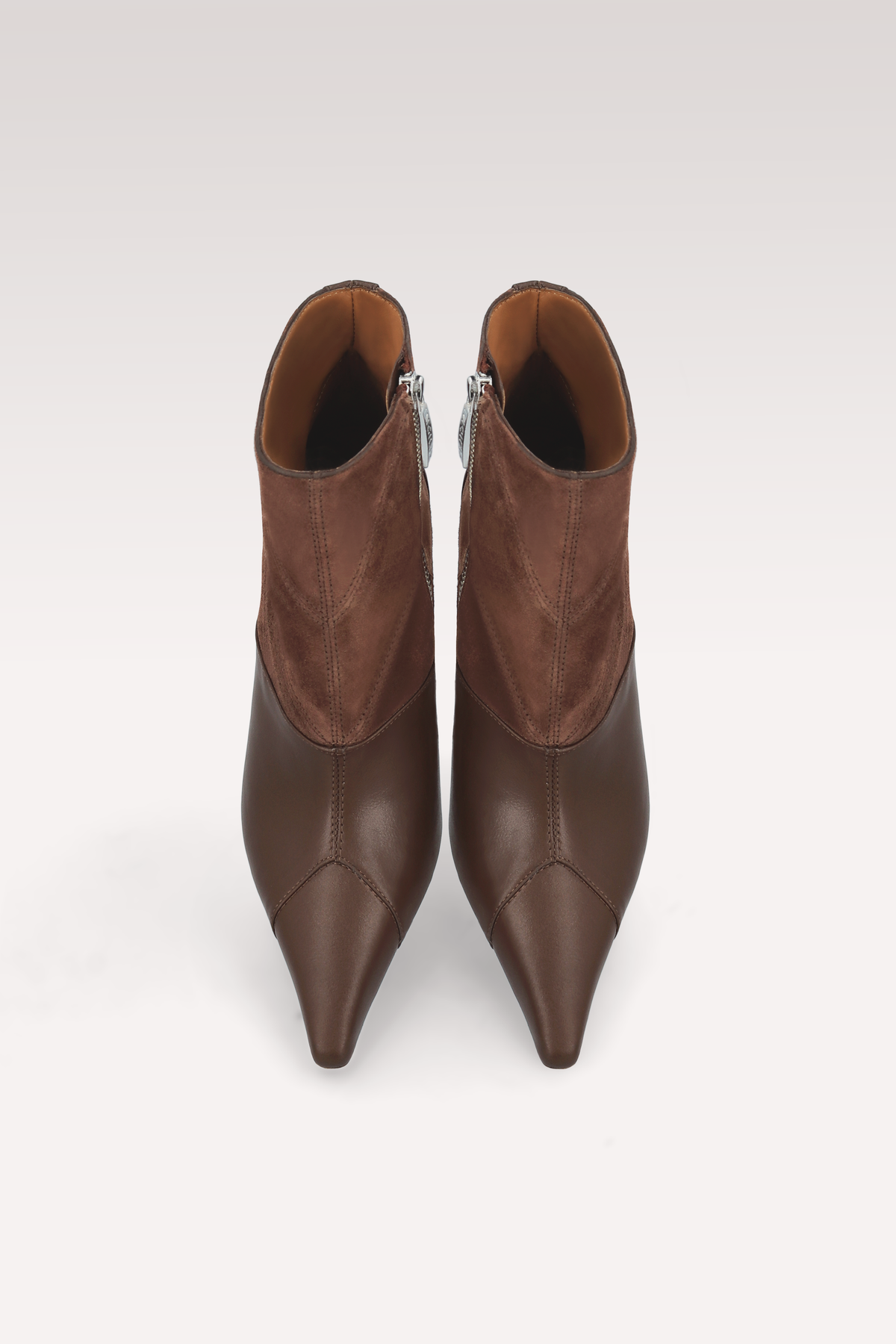 SYRA CHOCOLATE BROWN LEATHER AND SUEDE ANKLE BOOTS