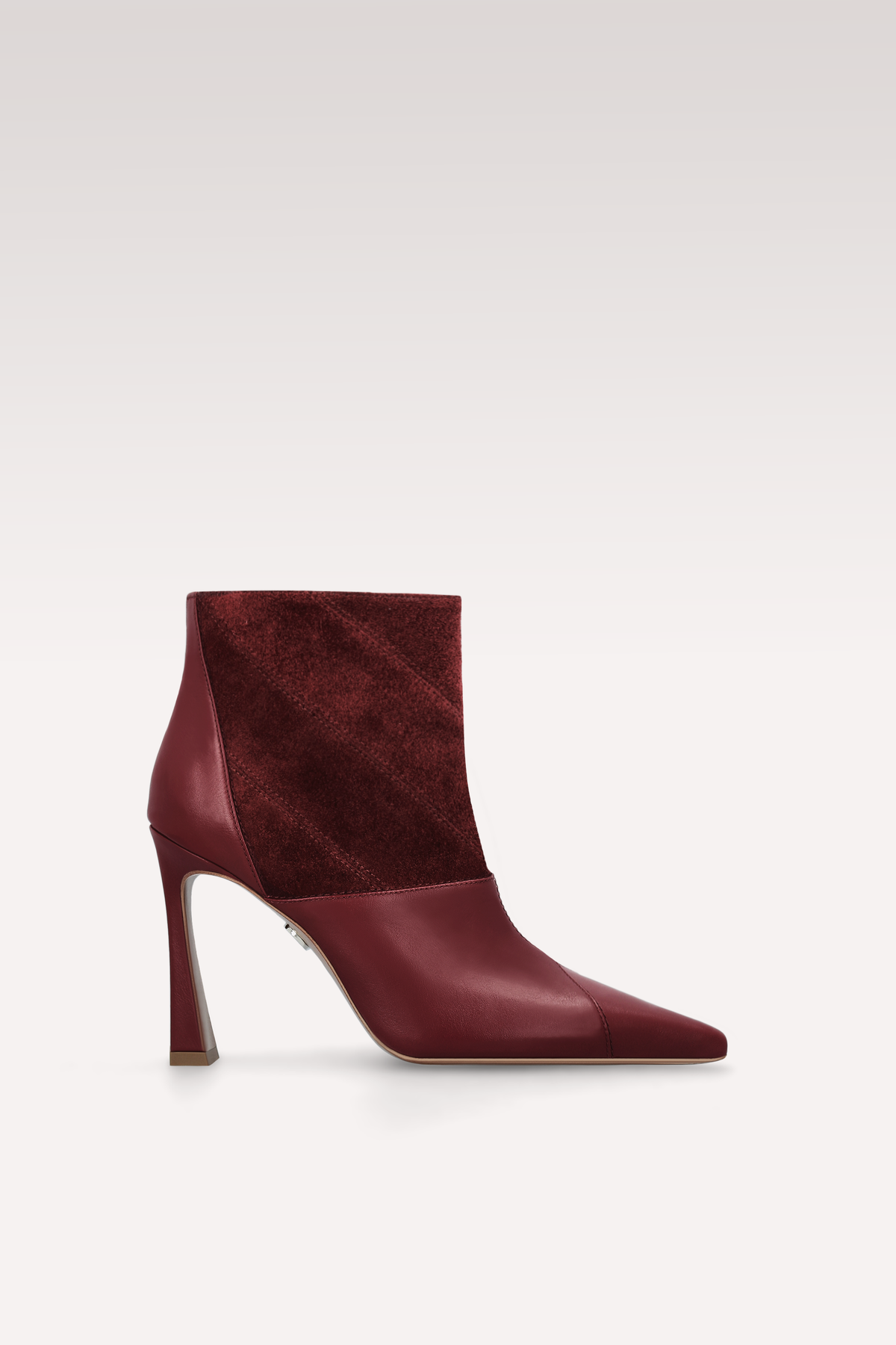 SYRA CHERRY LEATHER AND SUEDE ANKLE BOOTS