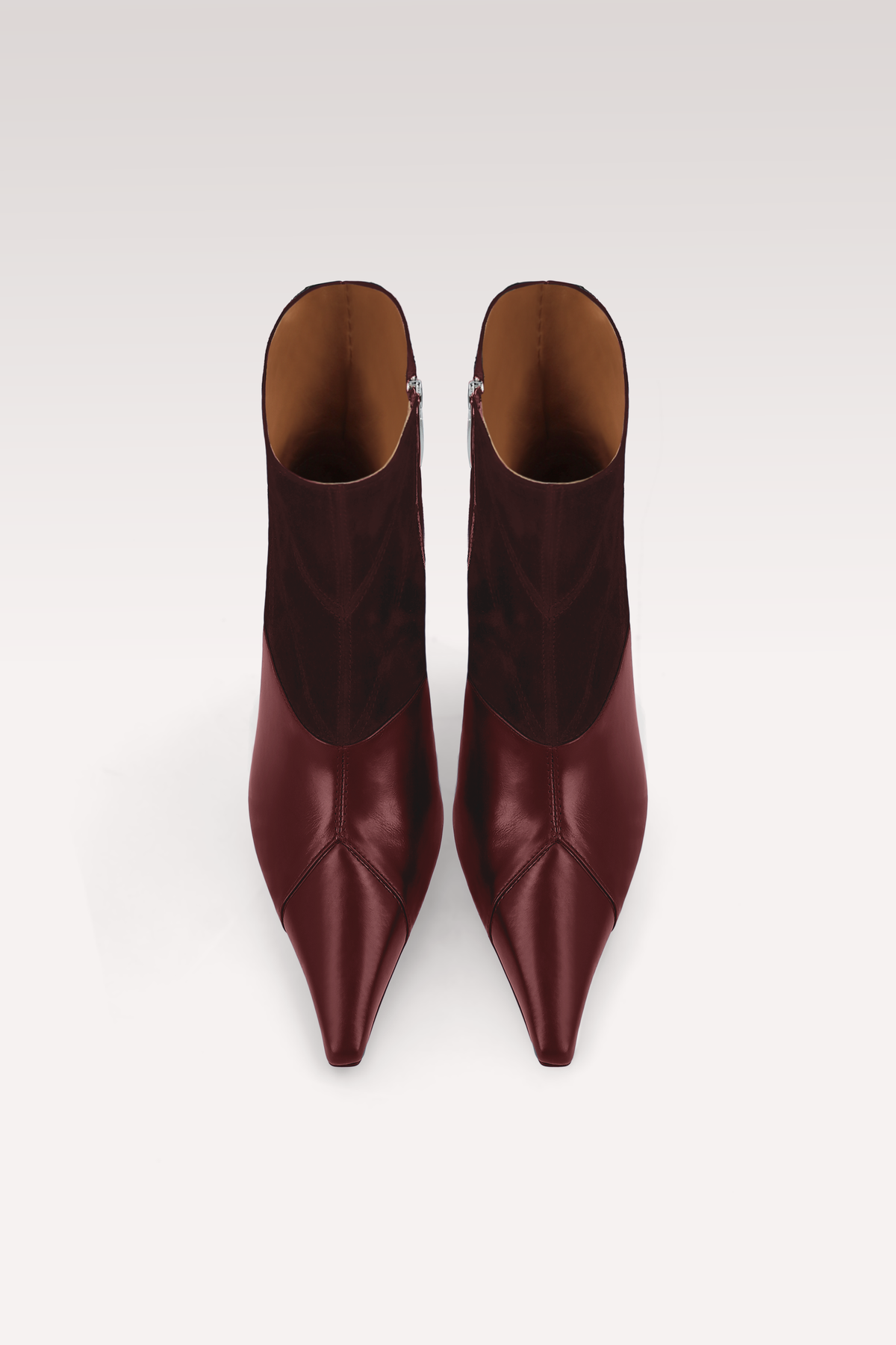 SYRA CHERRY LEATHER AND SUEDE ANKLE BOOTS