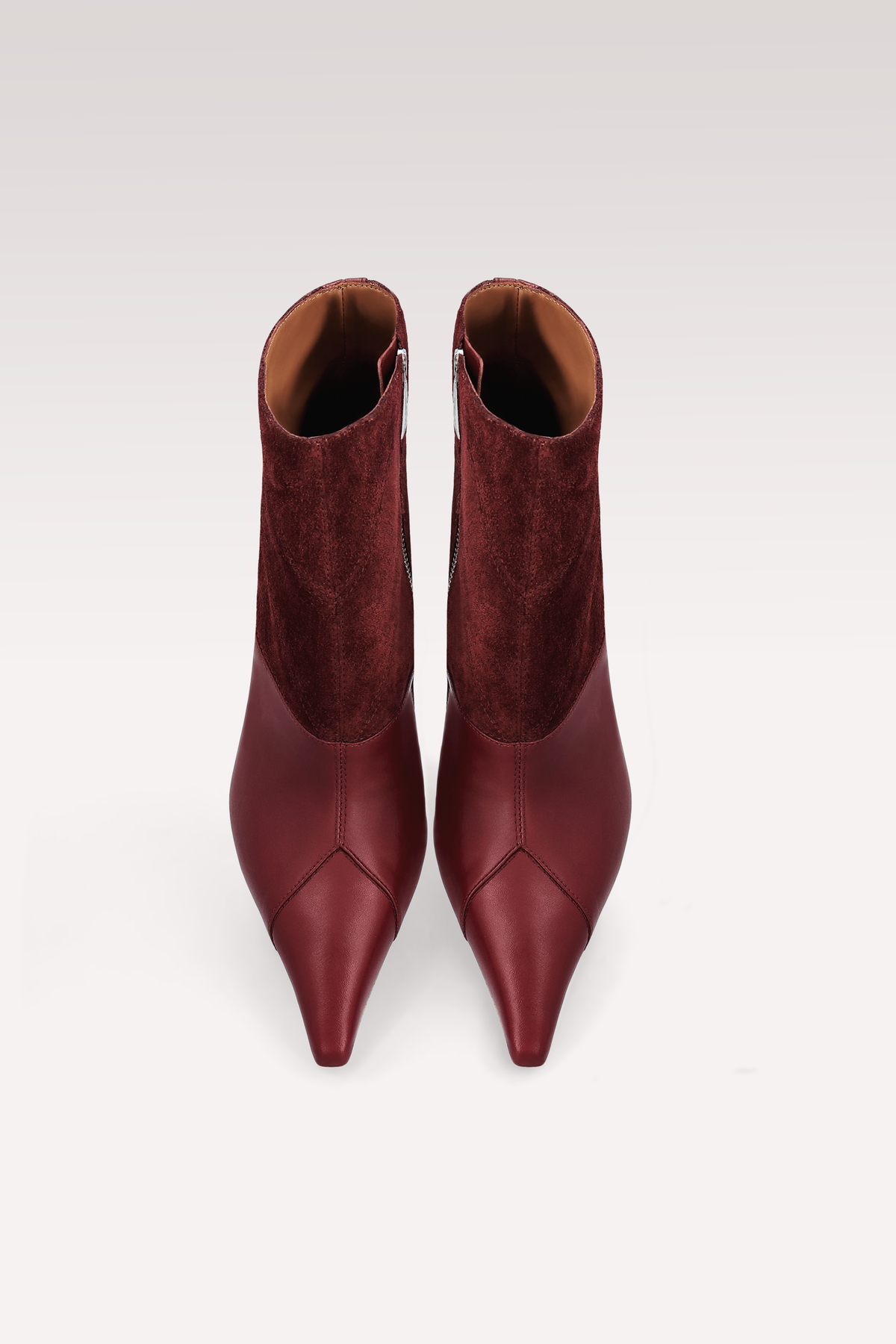 SYRA CHERRY LEATHER AND SUEDE ANKLE BOOTS