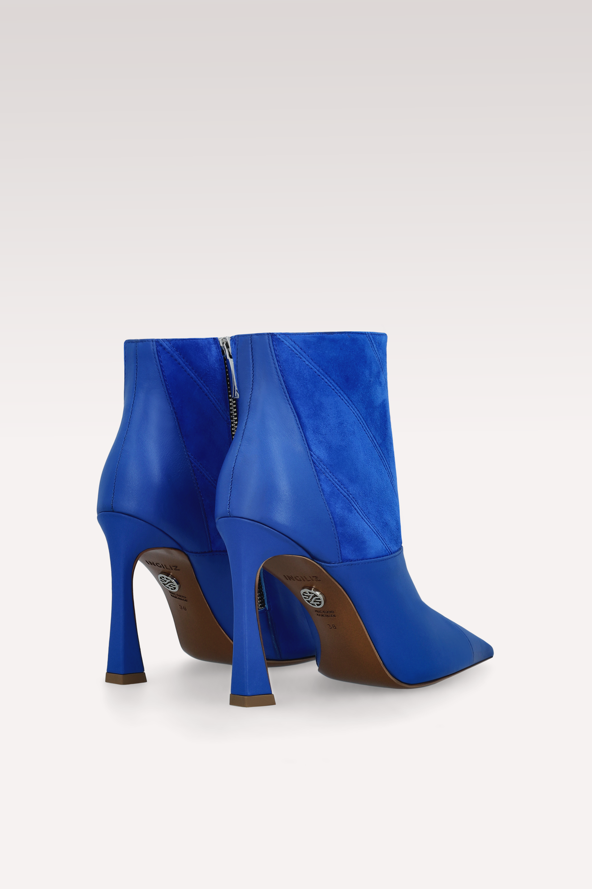 SYRA INK BLUE LEATHER AND SUEDE ANKLE BOOTS