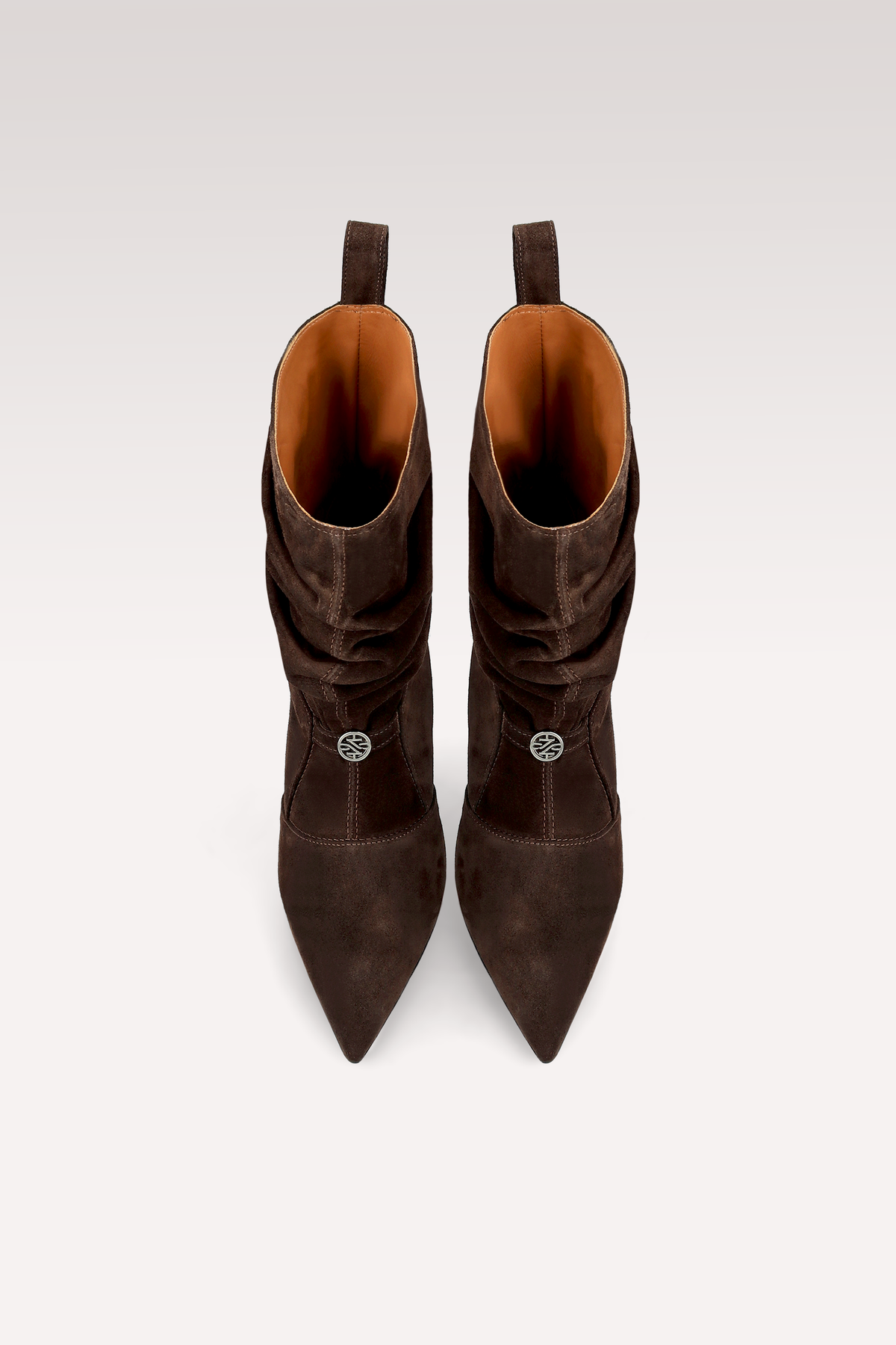 MIRA RUCHED CHOCOLATE BROWN SUEDE LEATHER ANKLE BOOTS