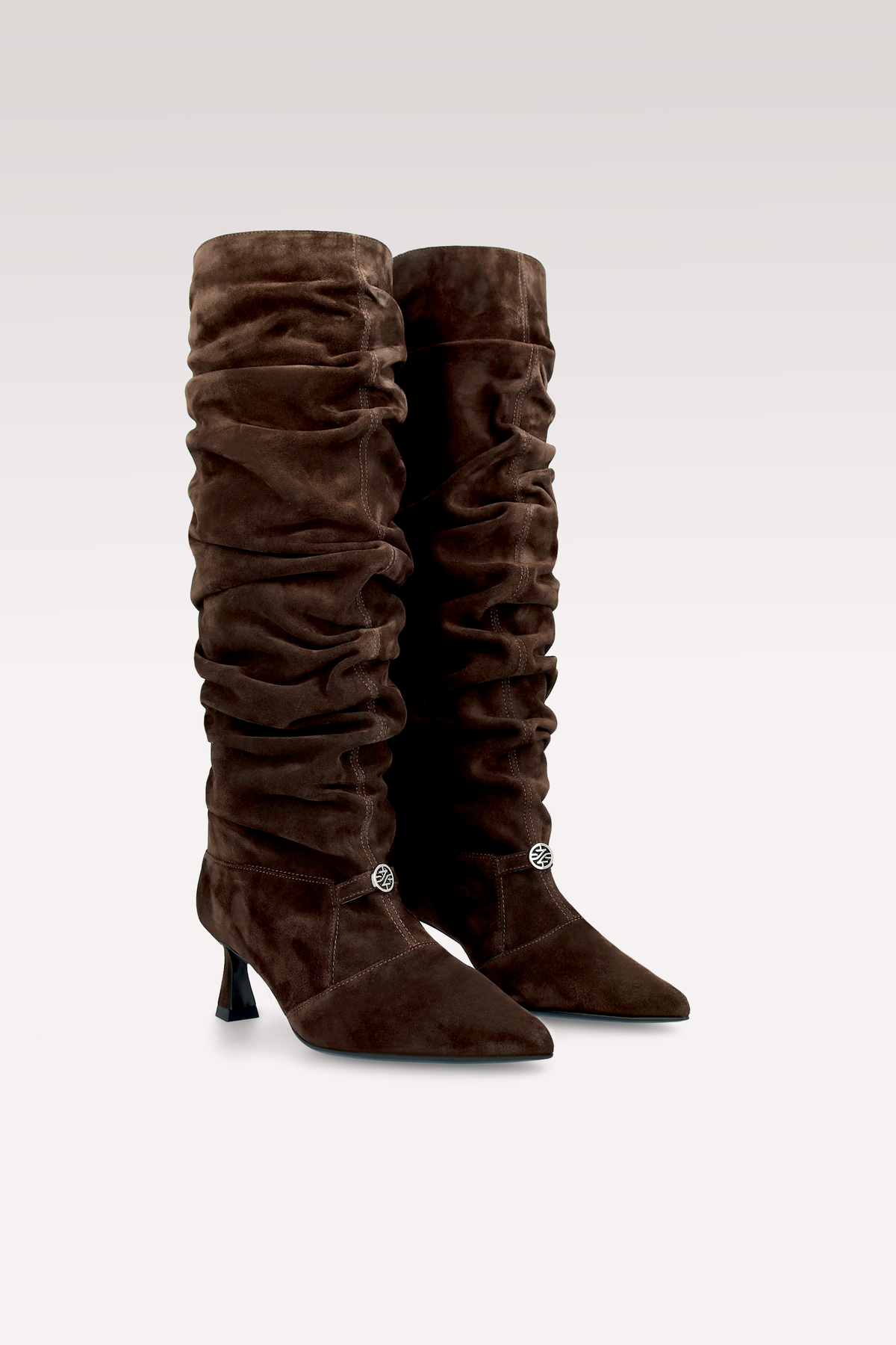 CALA RUCHED CHOCOLATE BROWN SUEDE LEATHER BOOTS