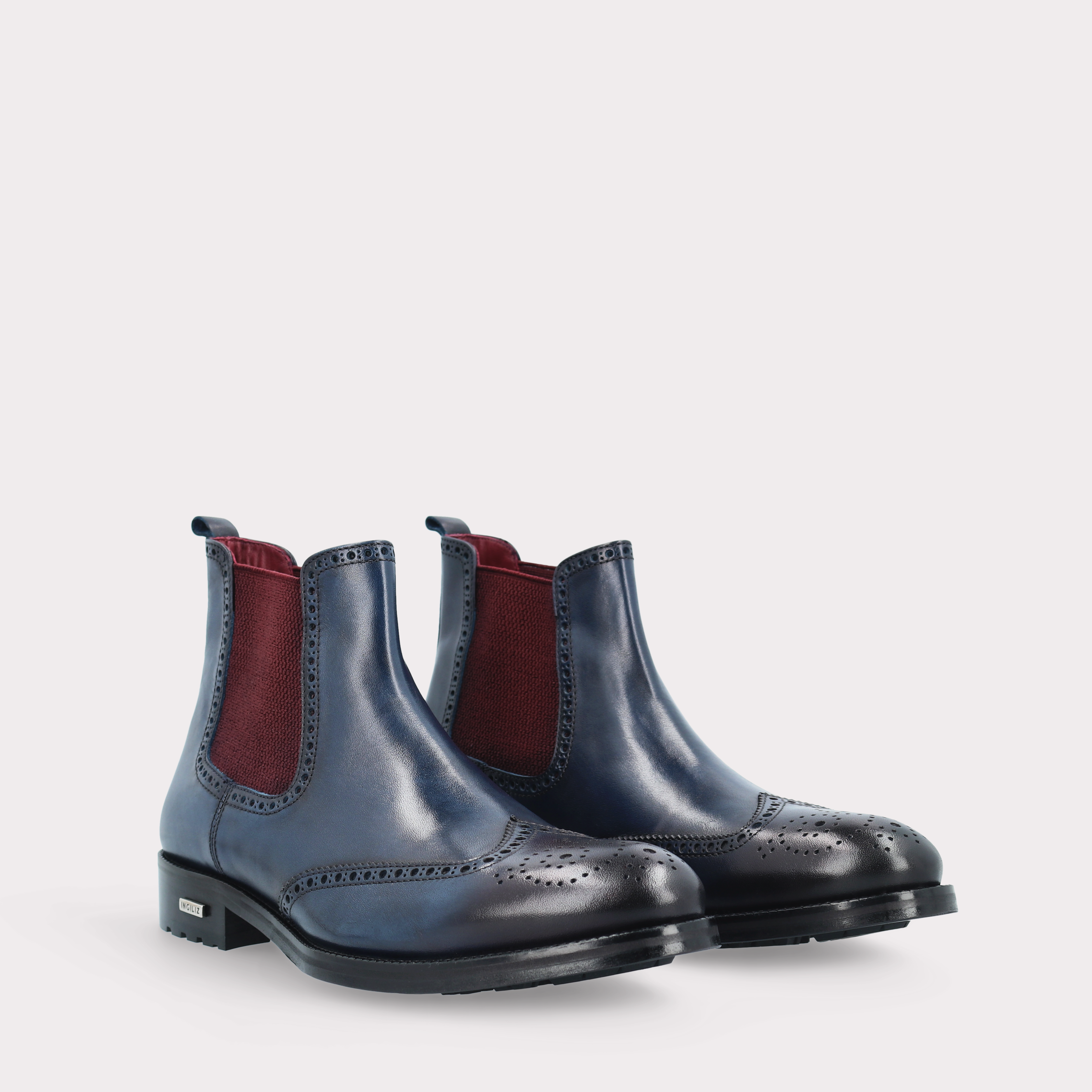 MODENA 01 dark blue leather chelsea boots with bordeaux elastic