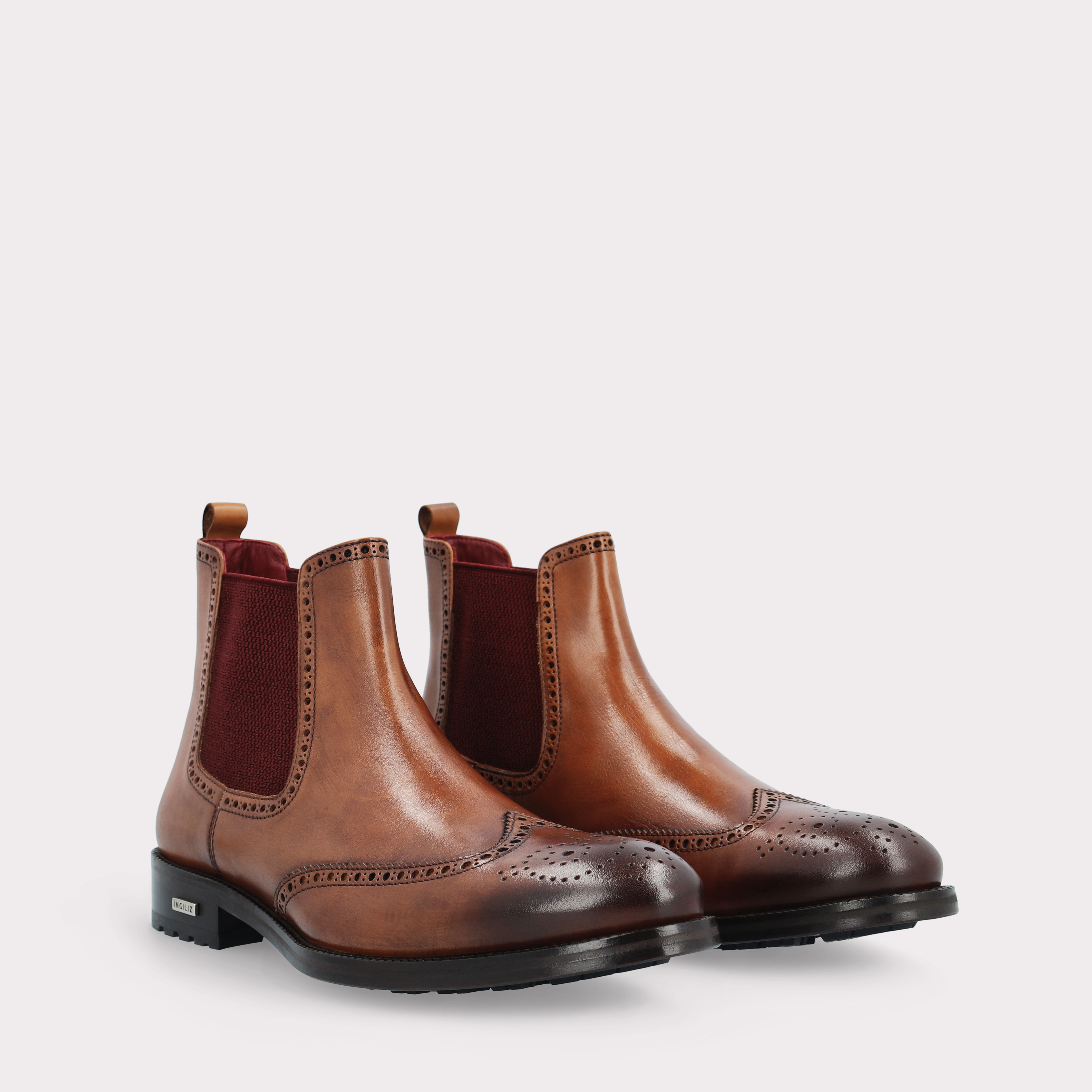 MODENA 01 brown leather chelsea boots with bordeaux elastic