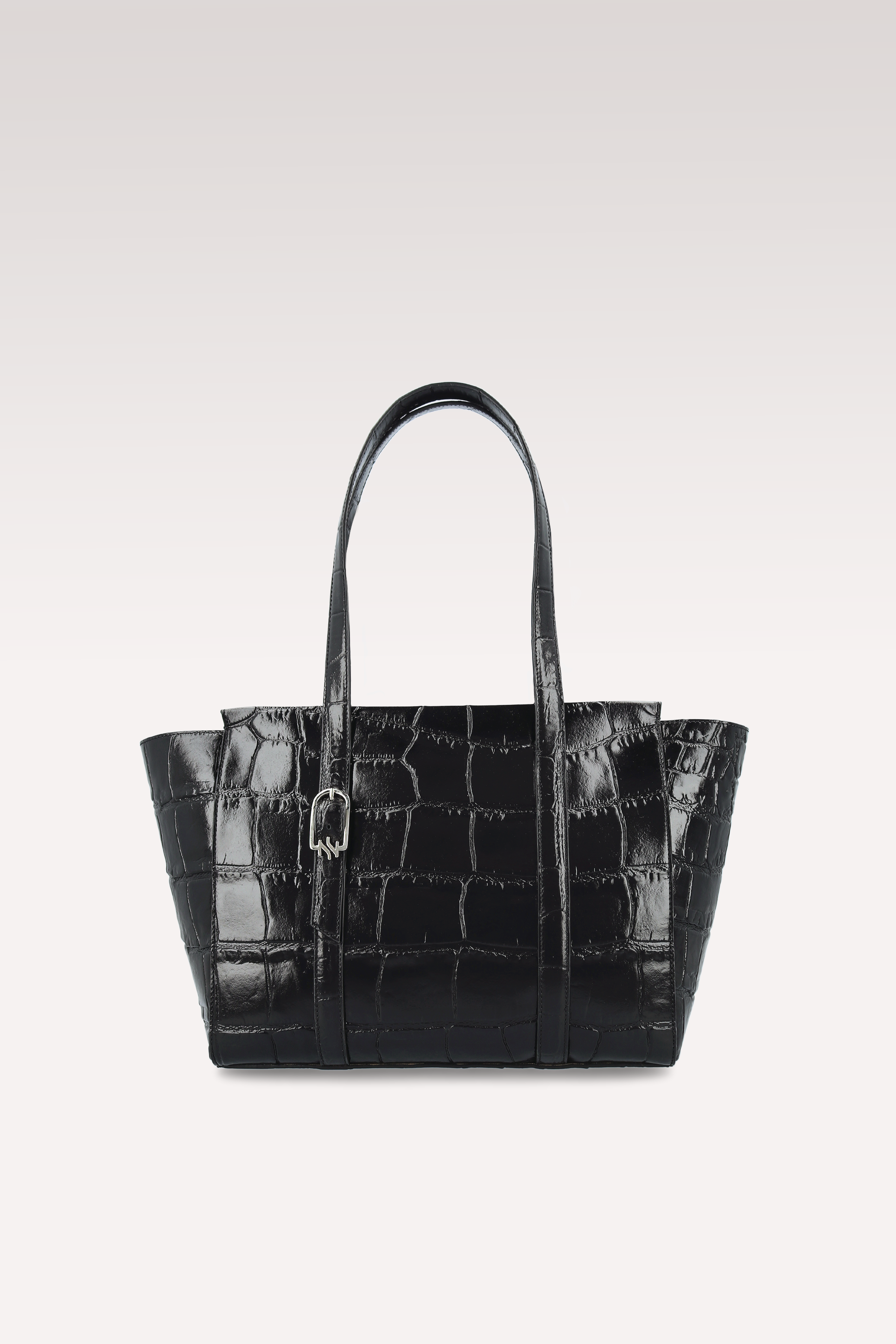 BELLA BLACK COCCO EMBOSSED LEATHER TOTE BAG