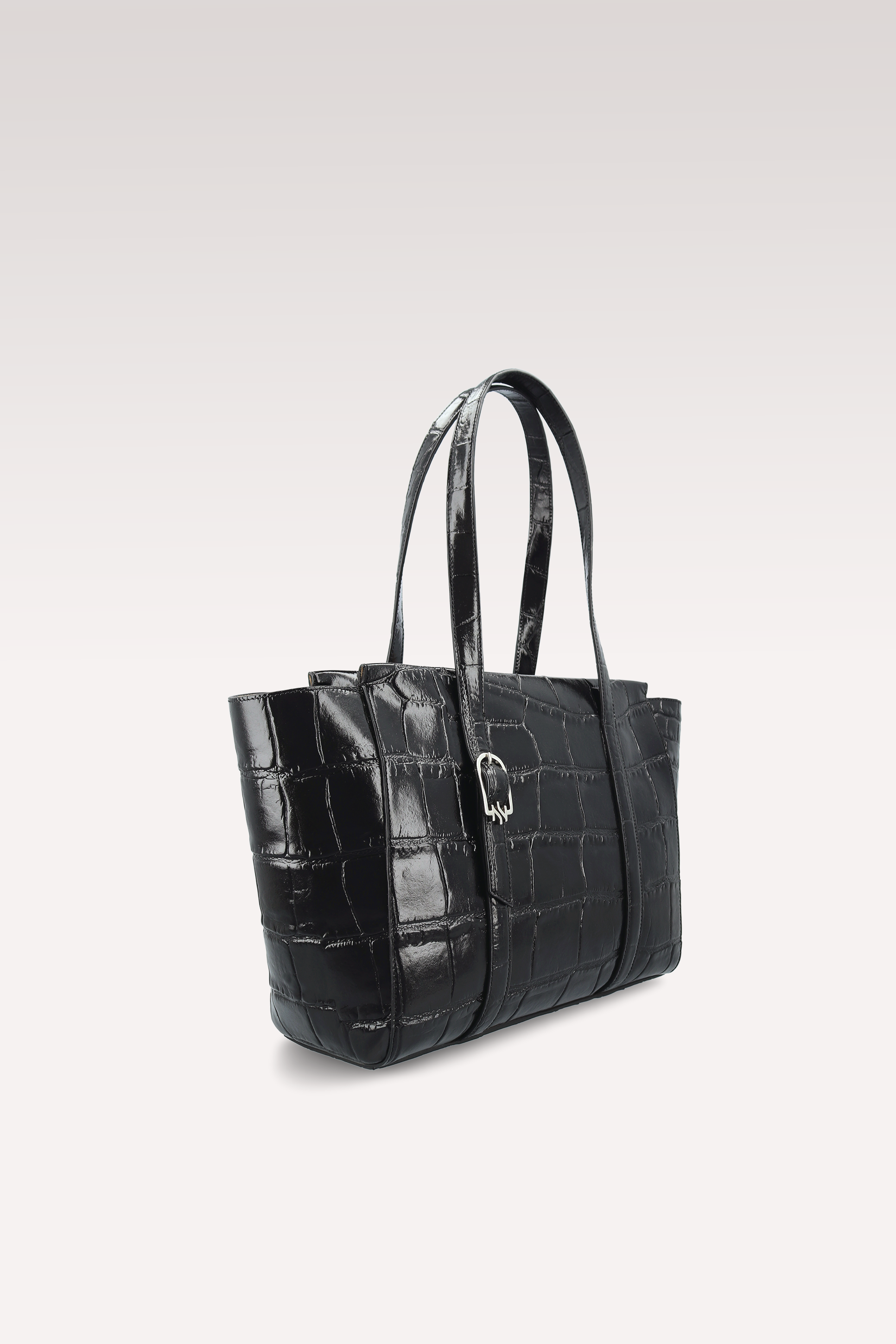 BELLA BLACK COCCO EMBOSSED LEATHER TOTE BAG