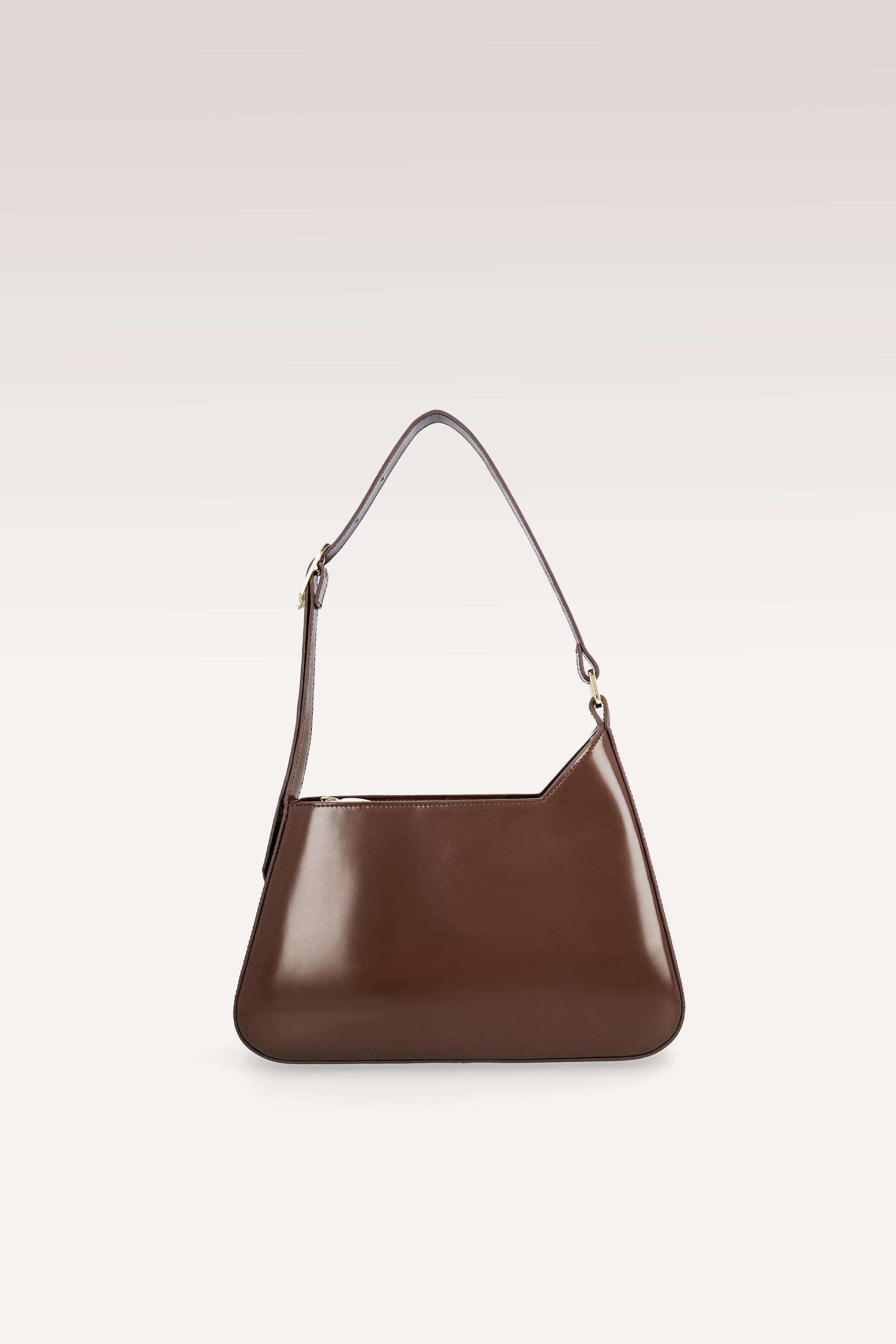 DALIA BROWN SEMI PATENT LEATHER SHOULDER BAG