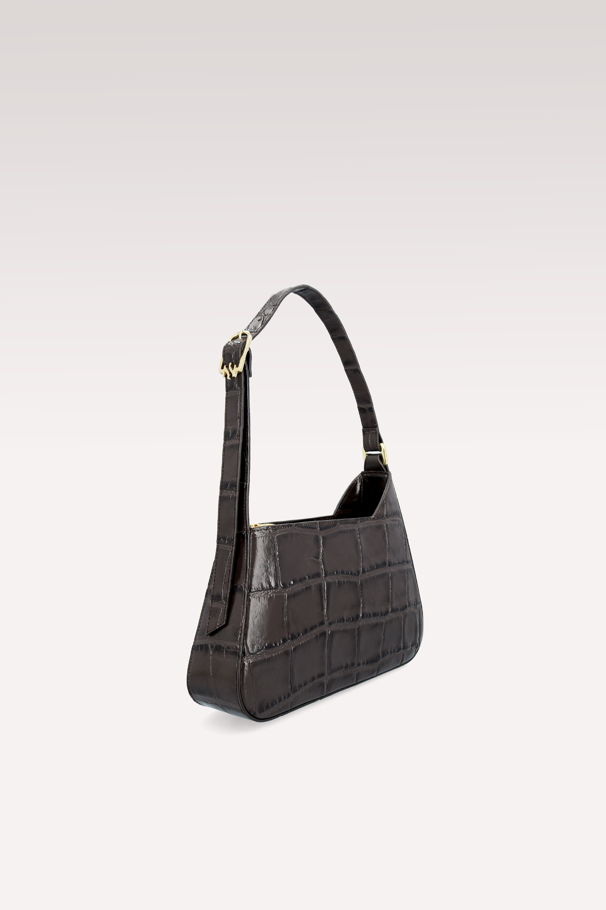 DALIA BROWN COCCO EMBOSSED LEATHER SHOULDER BAG