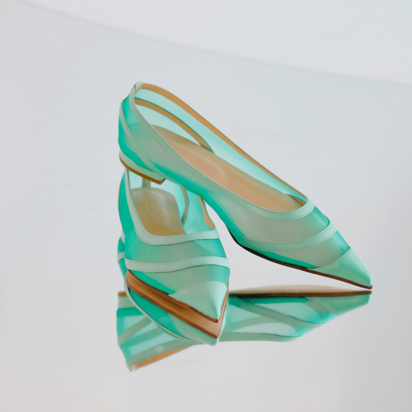 MAYA ICE GREEN LEATHER AND MESH BALLERINAS