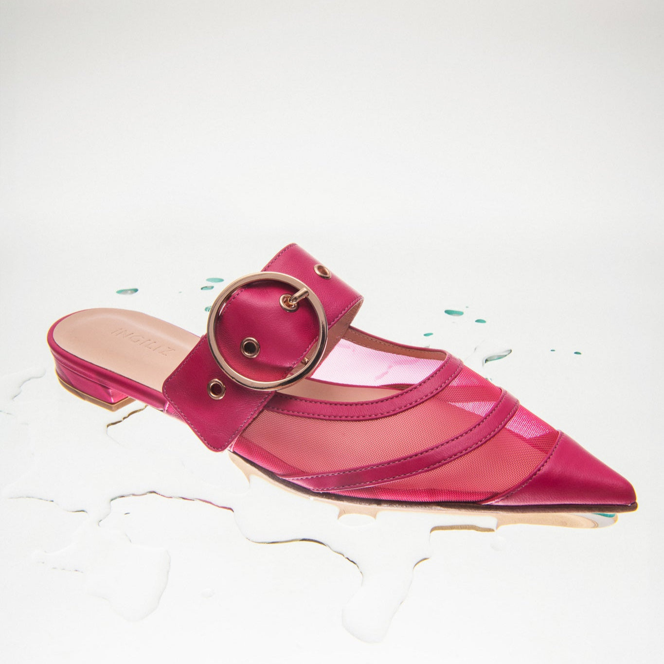 AMELIA CYCLAMEN LEATHER AND MESH MULES