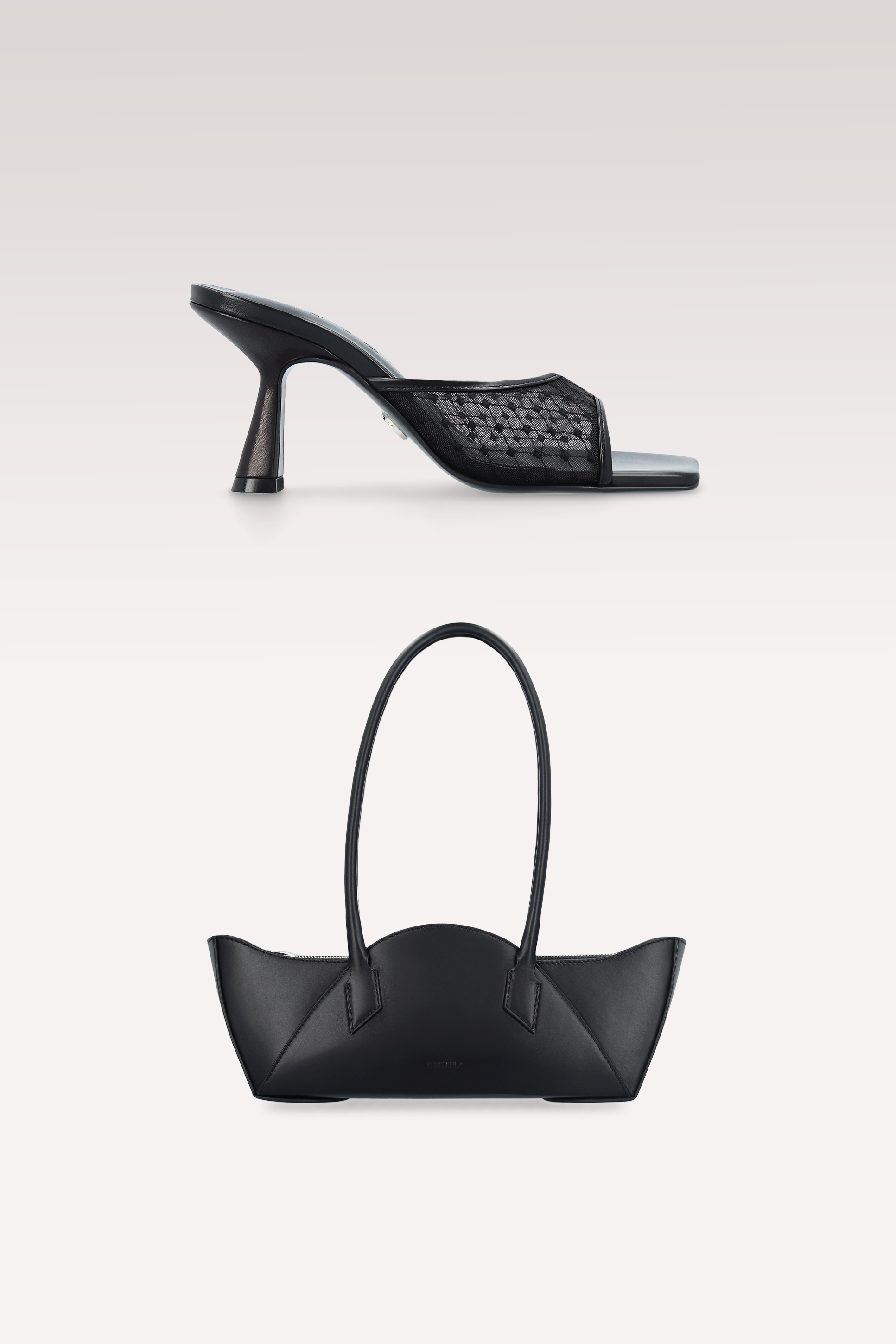 REY LEATHER AND MESH MULES AND DAISY BLACK LEATHER SHOULDER BAG
