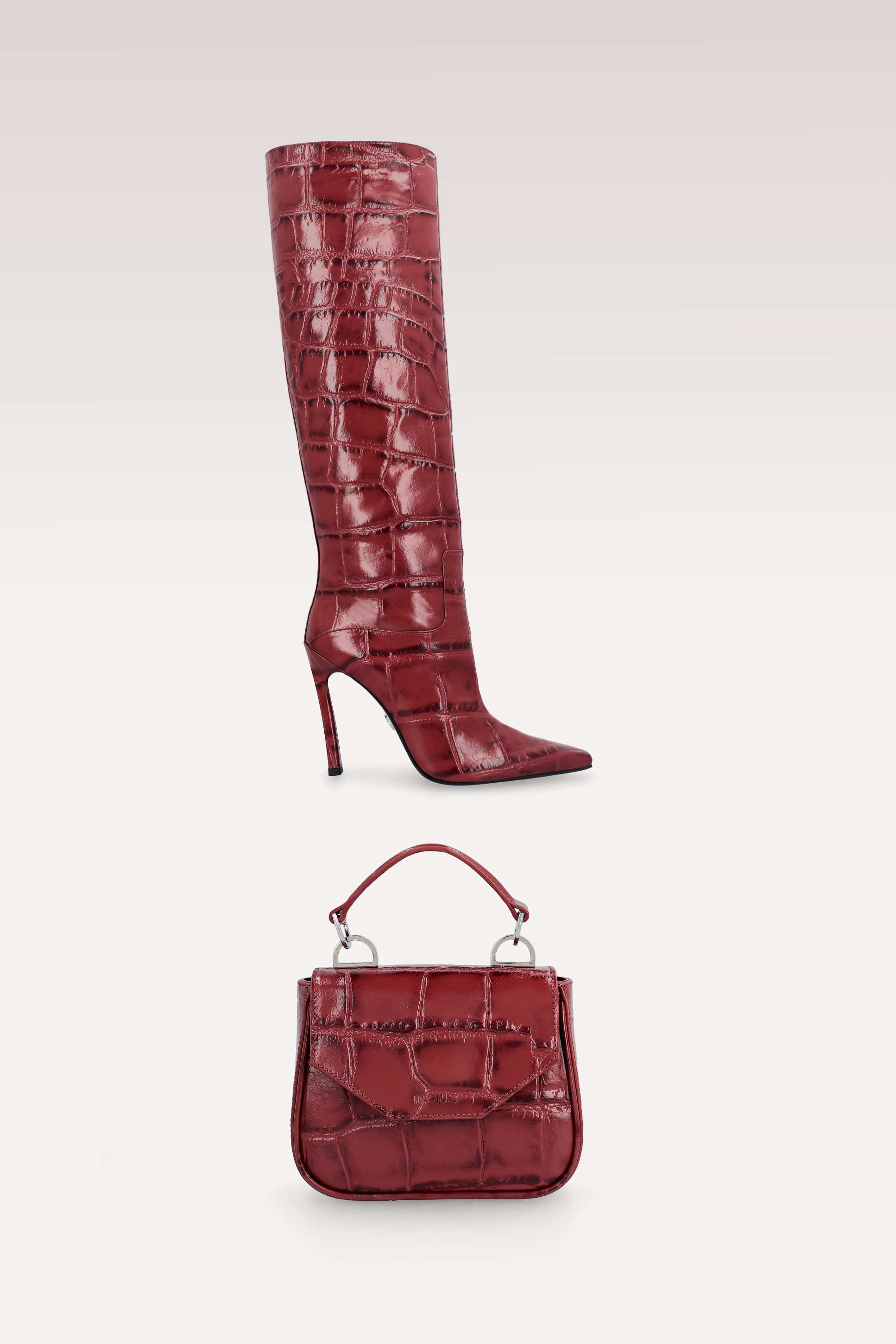NATALIE CHERY COCCO EMBOSSED LEATHER BOOTS AND MILLY MINI BAG