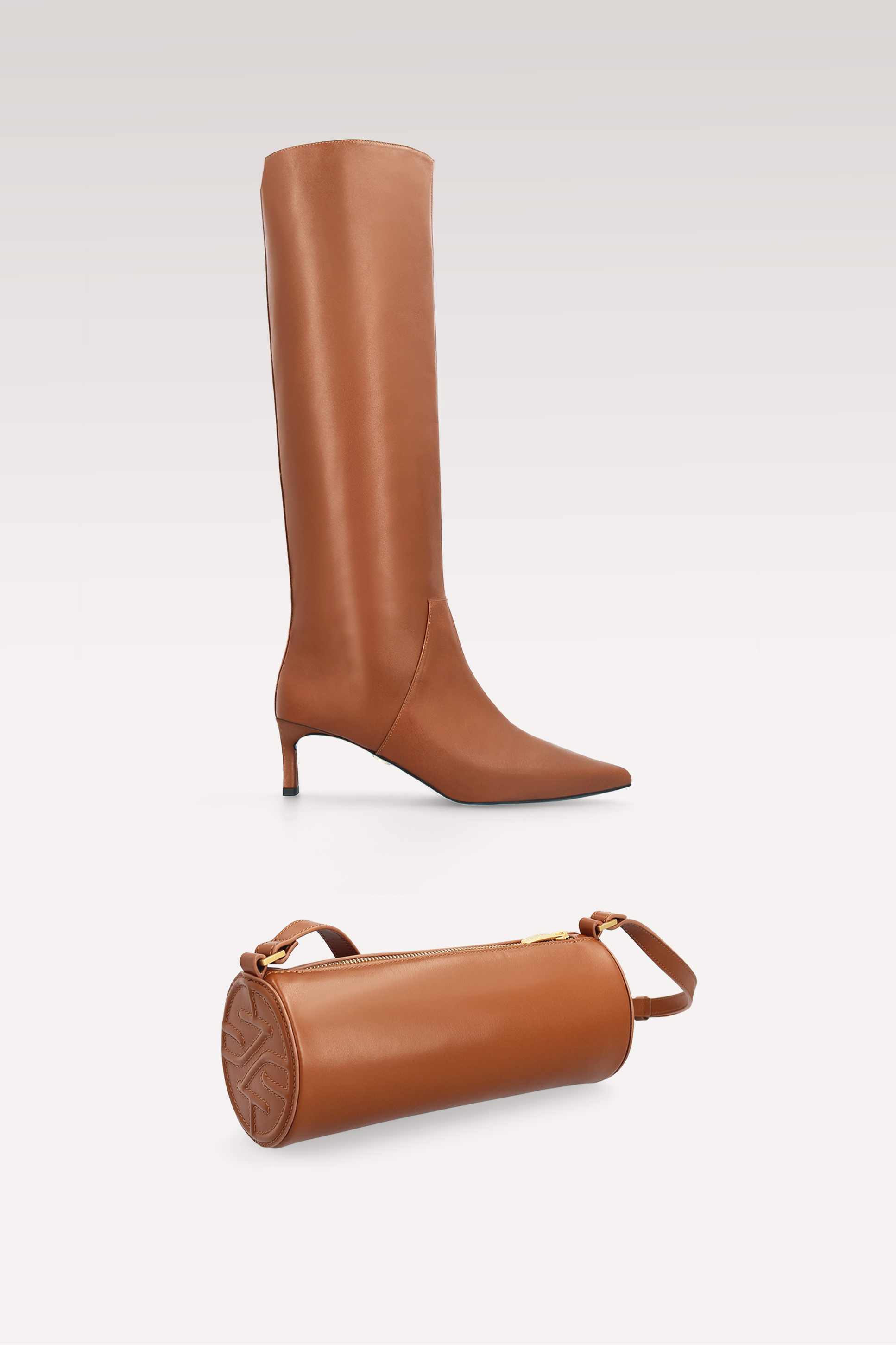 OLGA BROWN NAPPA LEATHER BOOTS AND FIONA CROSSBODY BAG