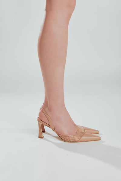 NICOLE NUDE LEATHER AND MESH SLINGBACKS