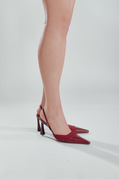 JODIE BORDOEAUX SUEDE AND LEATHER SLINGBACKS