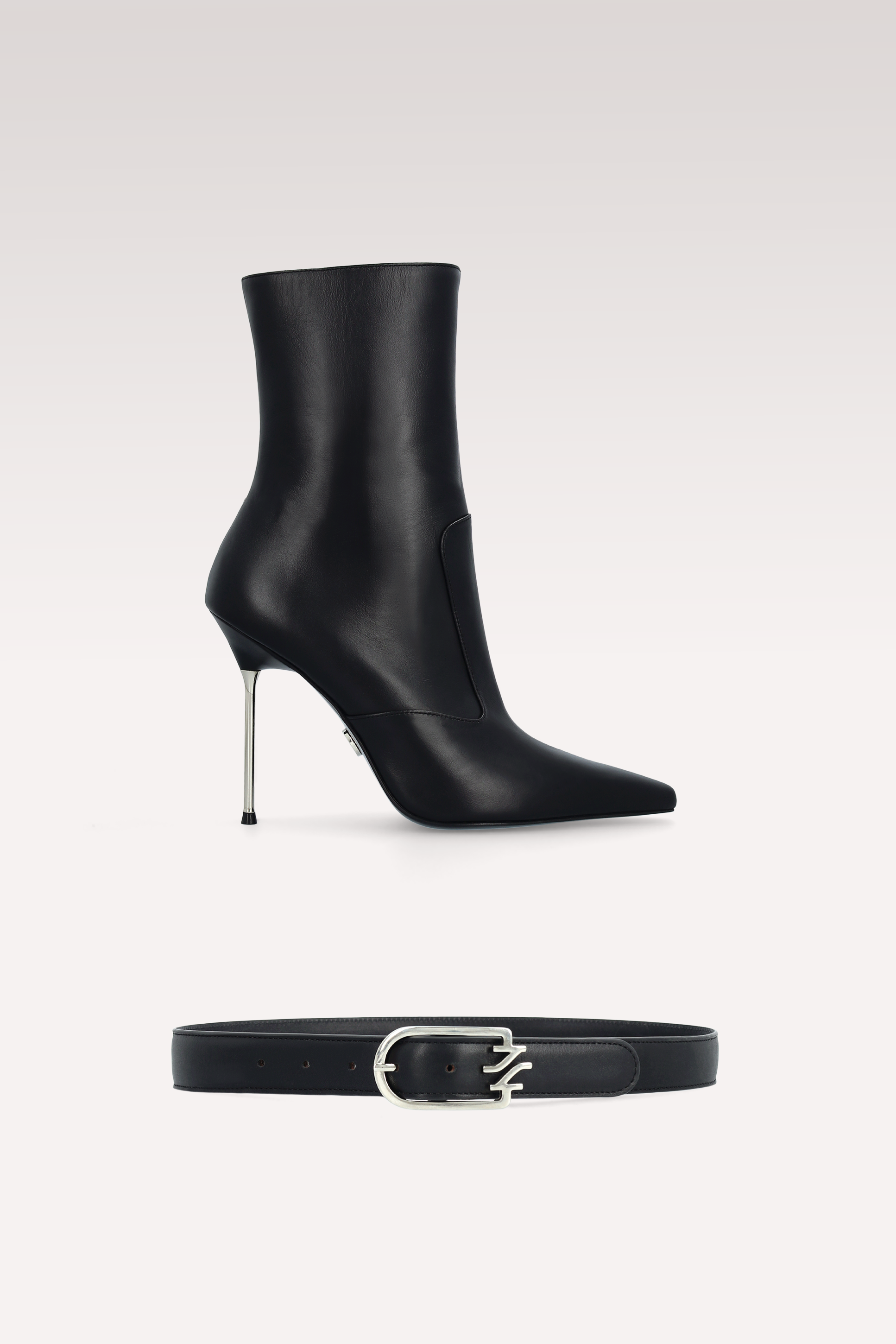 SUSAN BLACK NAPPA LEATHER ANKLE BOOTS AND JUDE LEATHER BELT