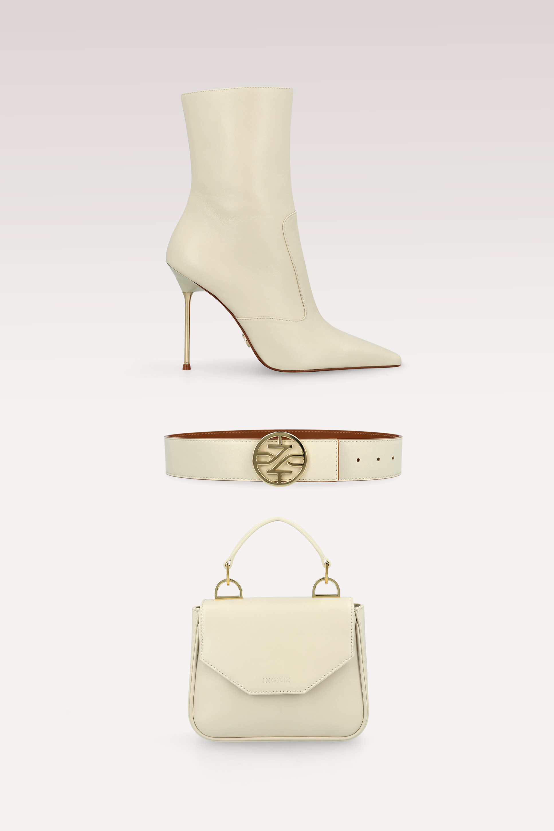 SUSAN TOFU NAPPA LEATHER ANKLE BOOTS, MILLY MINI BAG AND KENNIE LEATHER BELT