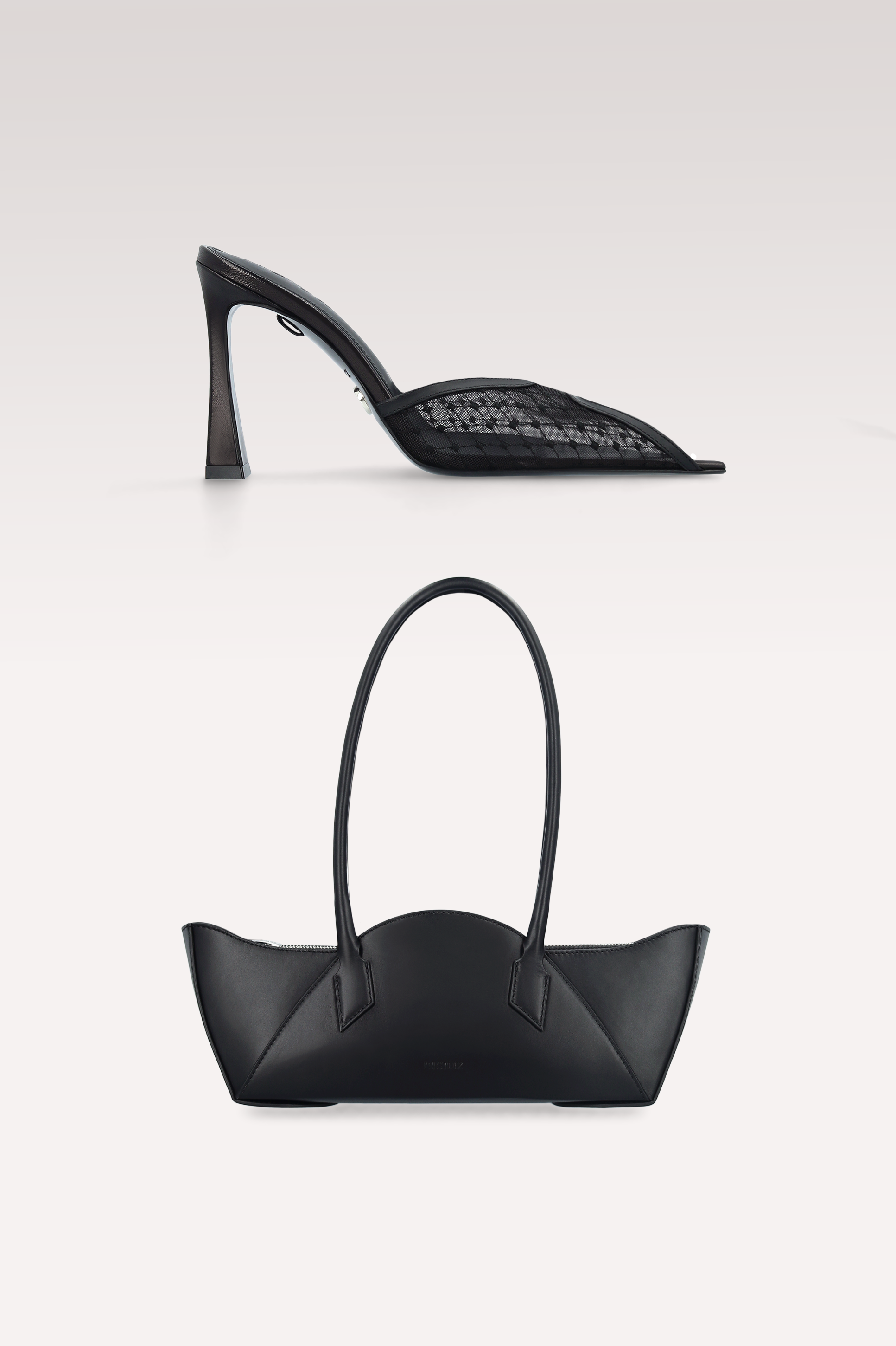 VELLORA LEATHER AND MESH MULES AND DAISY BLACK LEATHER SHOULDER BAG