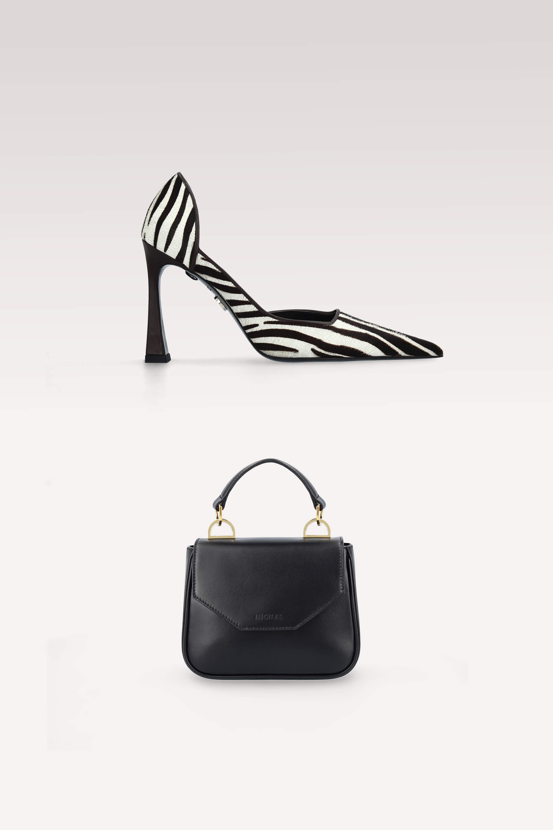 VERTEX ZEBRA PRINT CALF HAIR LEATHER PUMPS AND MILLY BLACK NAPPA LEATHER MINI BAG