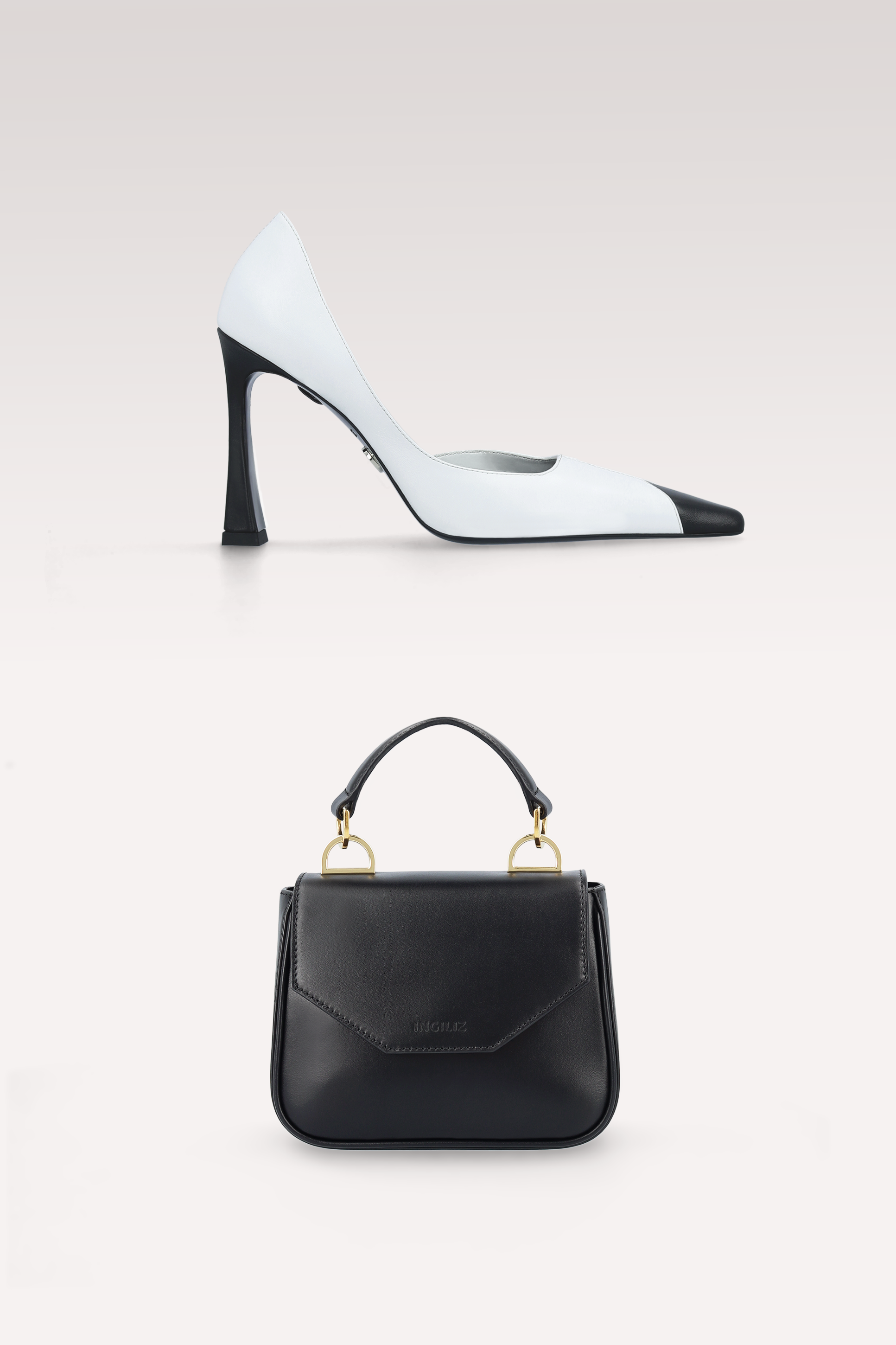 VESPER WHITE AND BLACK PUMPS AND MILLY BLACK NAPPA LEATHER MINI BAG