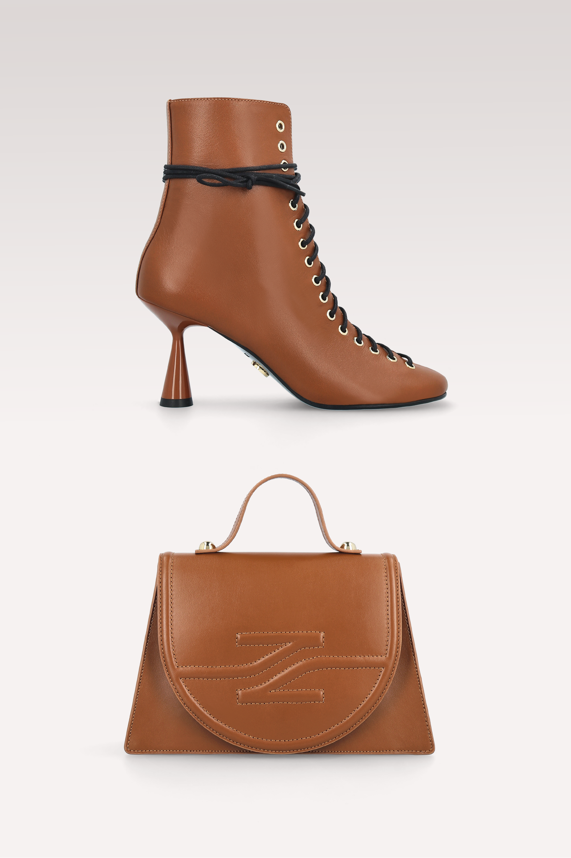 ZOE BROWN NAPPA LEATHER ANKLE BOOTS AND COLETTE CROSSBODY BAG