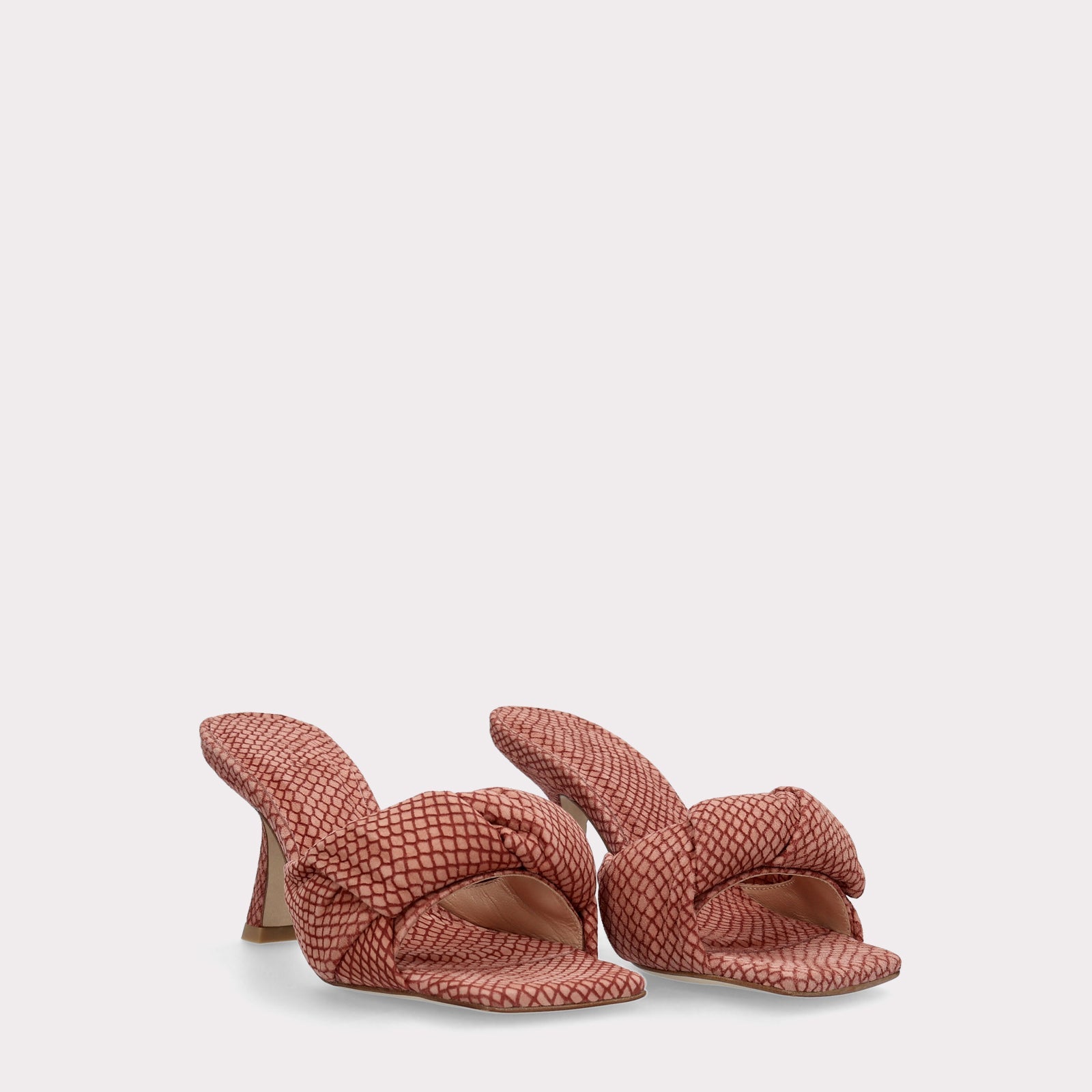 NIA BROWN MINI VIPER EMBOSSED SUEDE LEATHER MULES