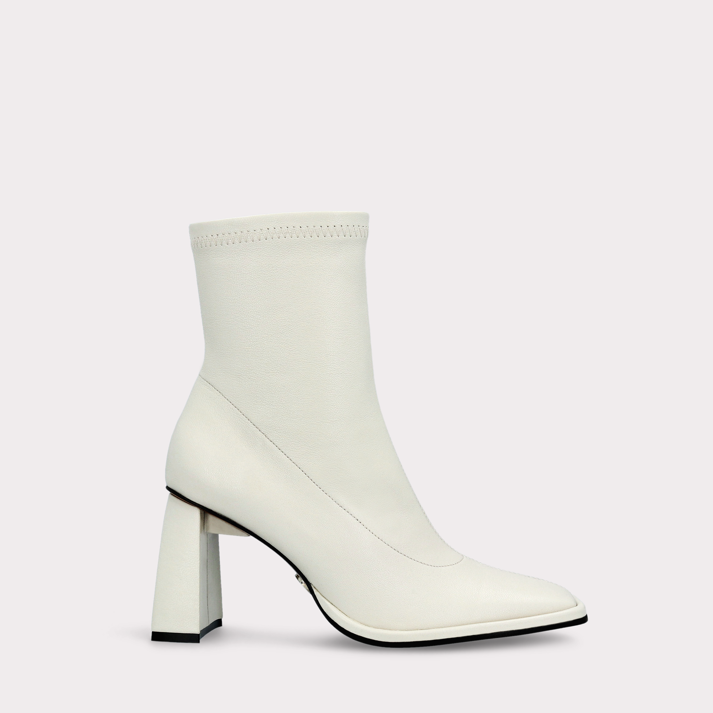 BRENTA 01 IVORY STRETCH LEATHER ANKLE BOOTS