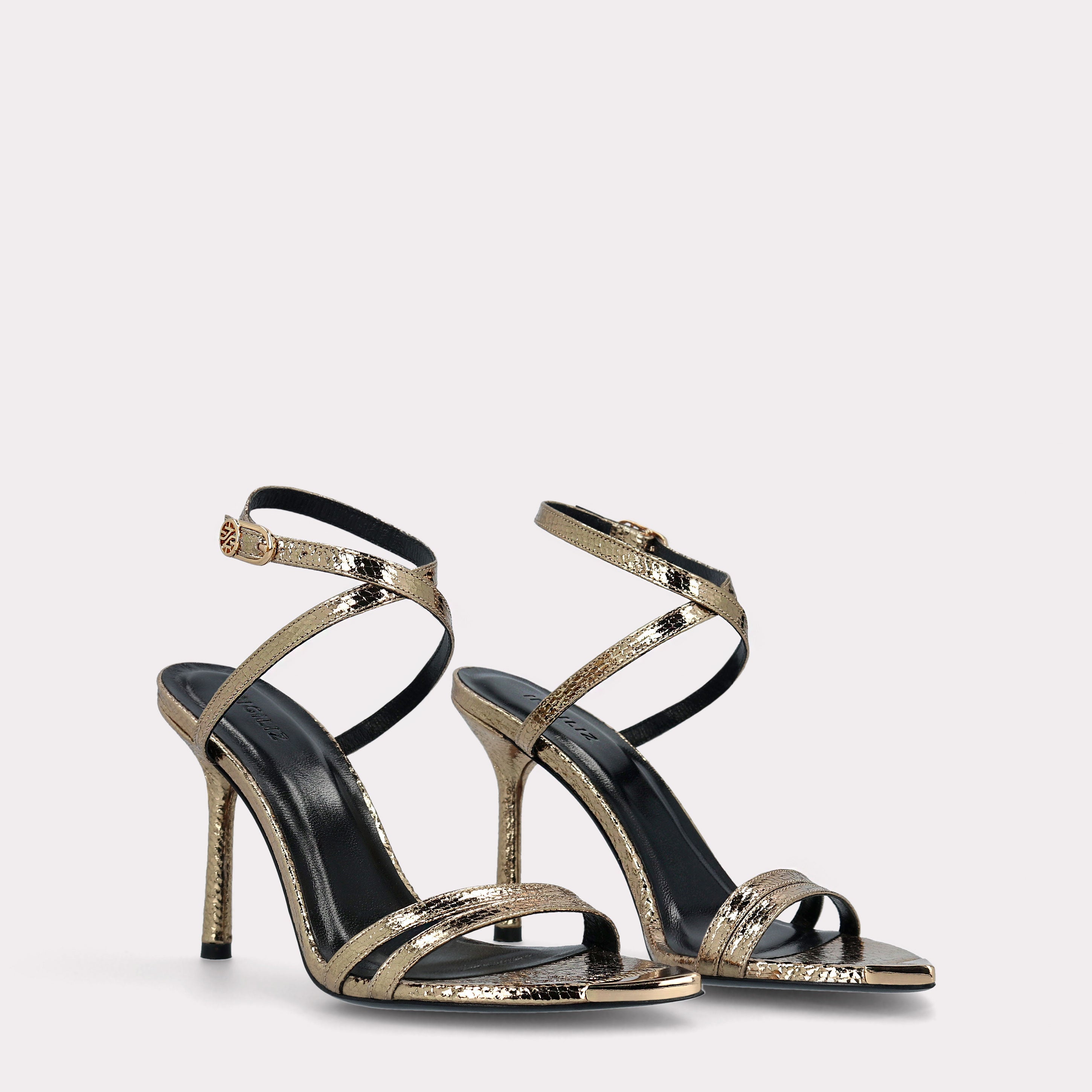 ANNY 10 MINI VIPER MIRROR DARK GOLD LEATHER SANDALS