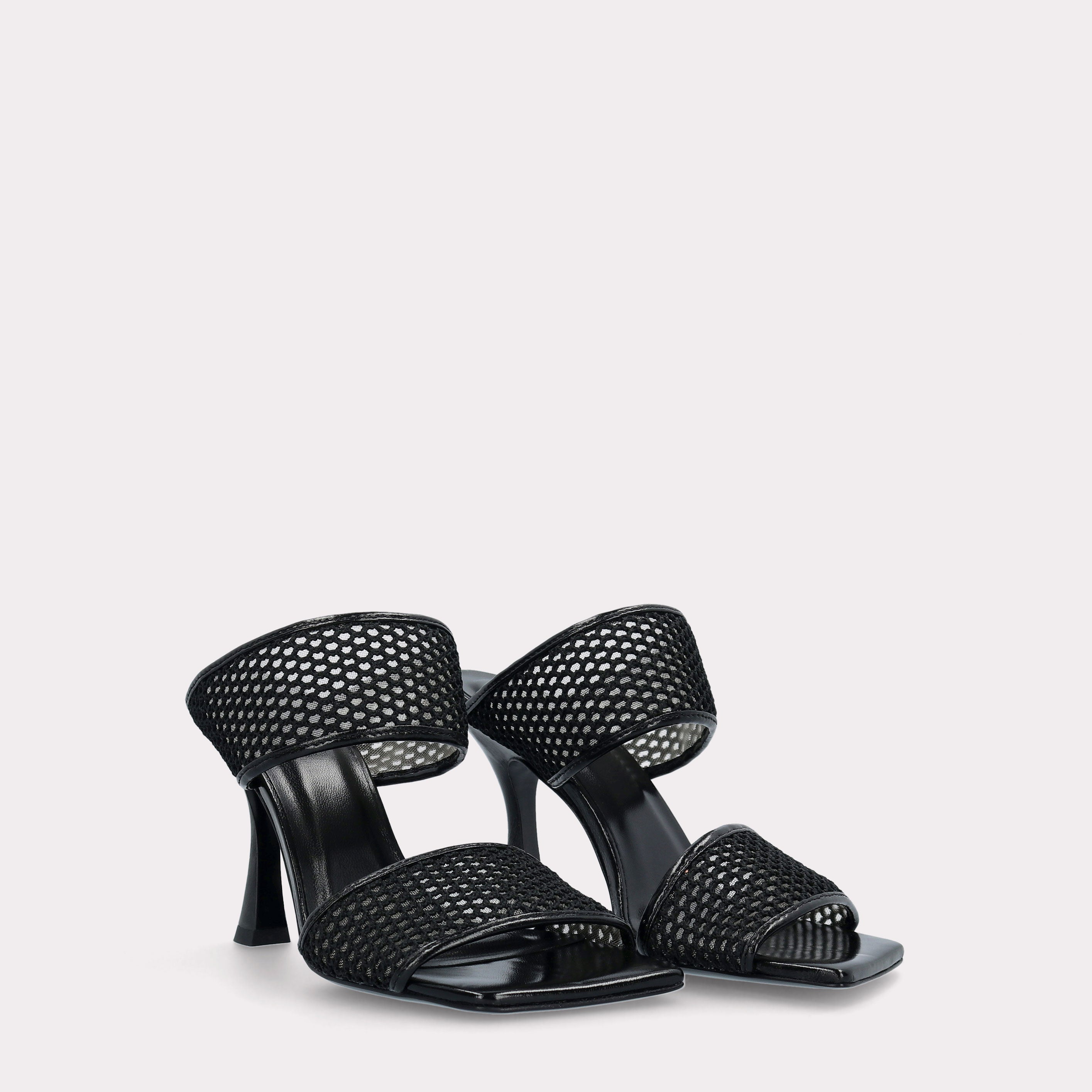 BETTY 21 BLACK MESH AND BLACK LEATHER SANDALS