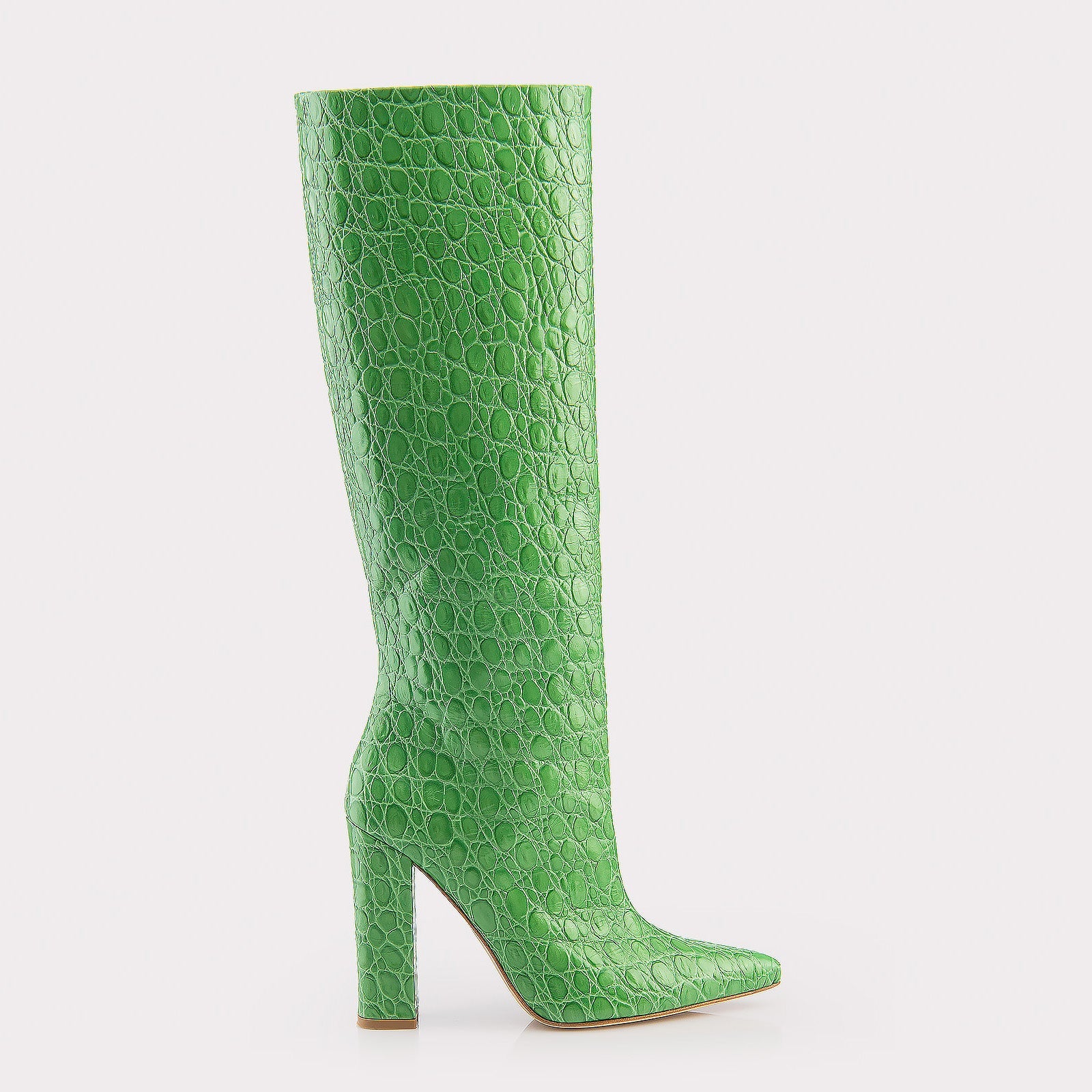 LILYANA GREEN EMBOSSED LEATHER BOOTS