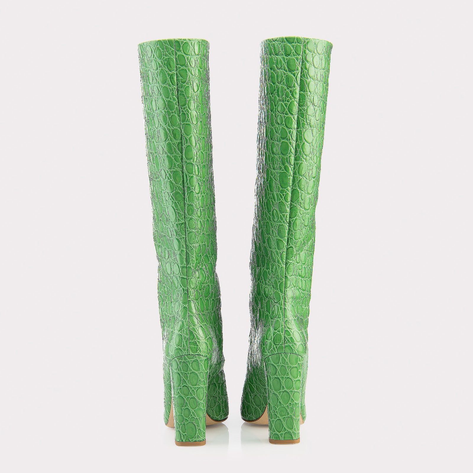 LILYANA GREEN EMBOSSED LEATHER BOOTS