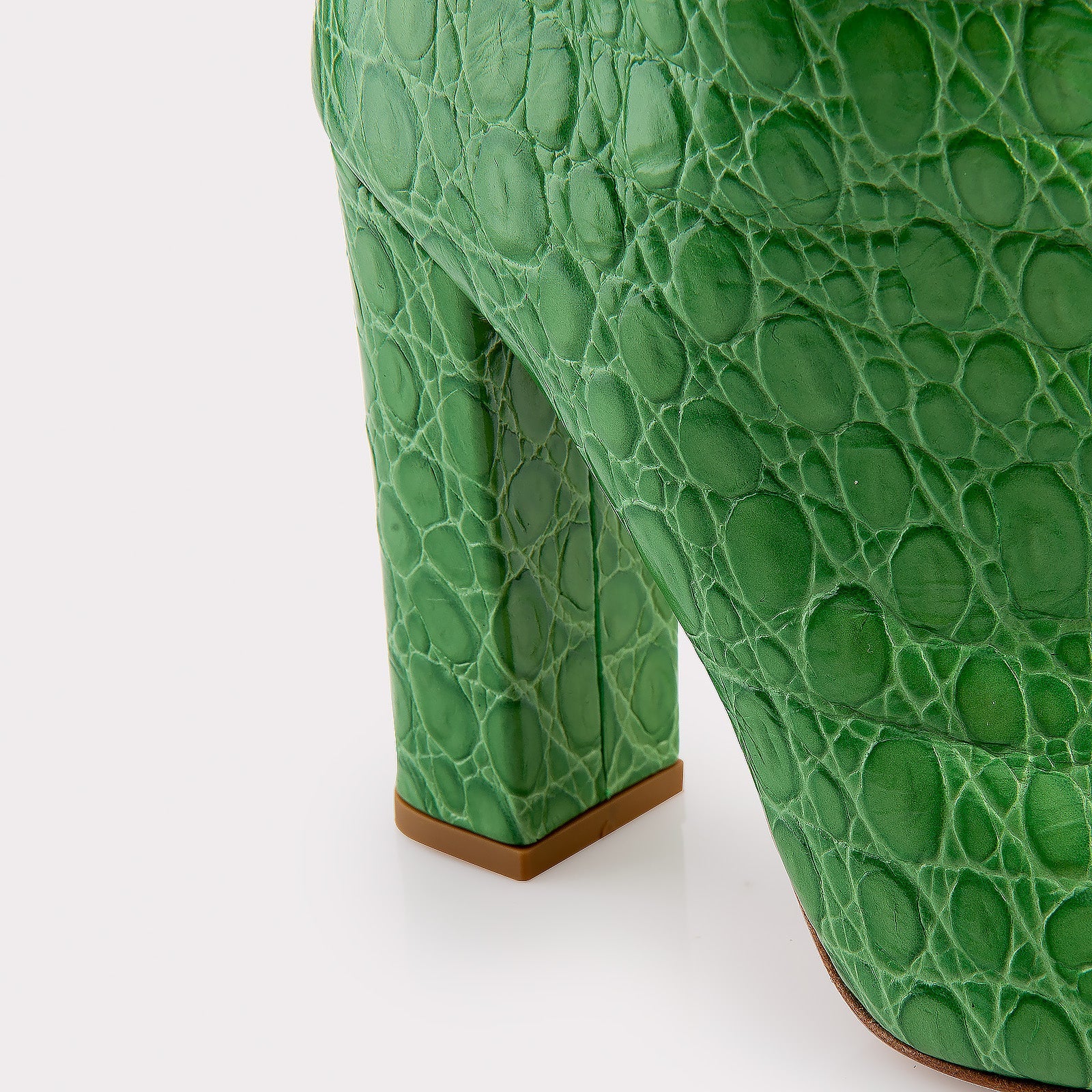 LILYANA GREEN EMBOSSED LEATHER BOOTS