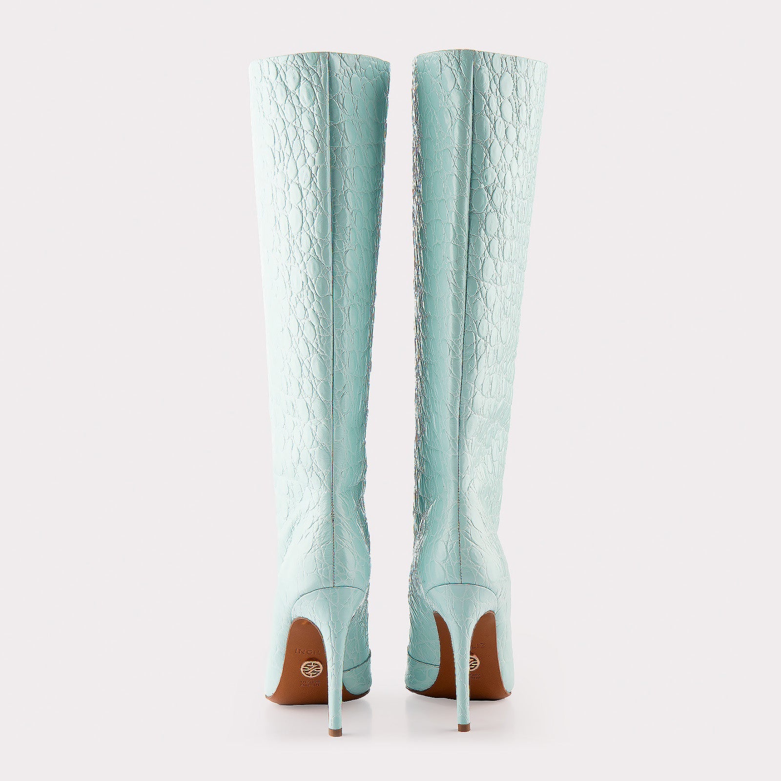 ANASTASIA 02 SKY BLUE CROCO EMBOSSED LEATHER BOOTS