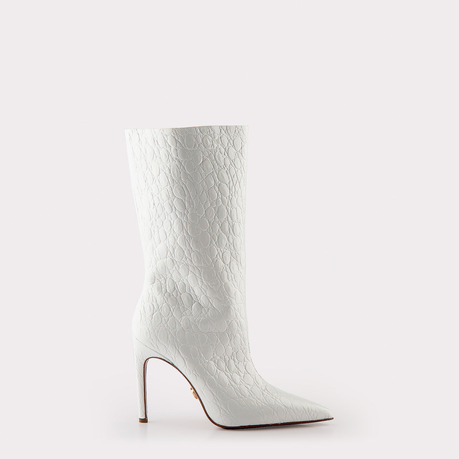 ANNIE 01 WHITE CROCO EMBOSSED LEATHER BOOTS