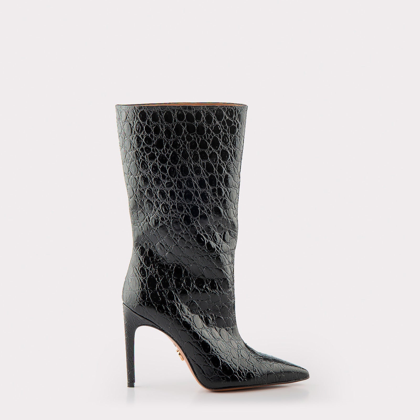 ANNIE 01 BLACK CROCO EMBOSSED LEATHER BOOTS