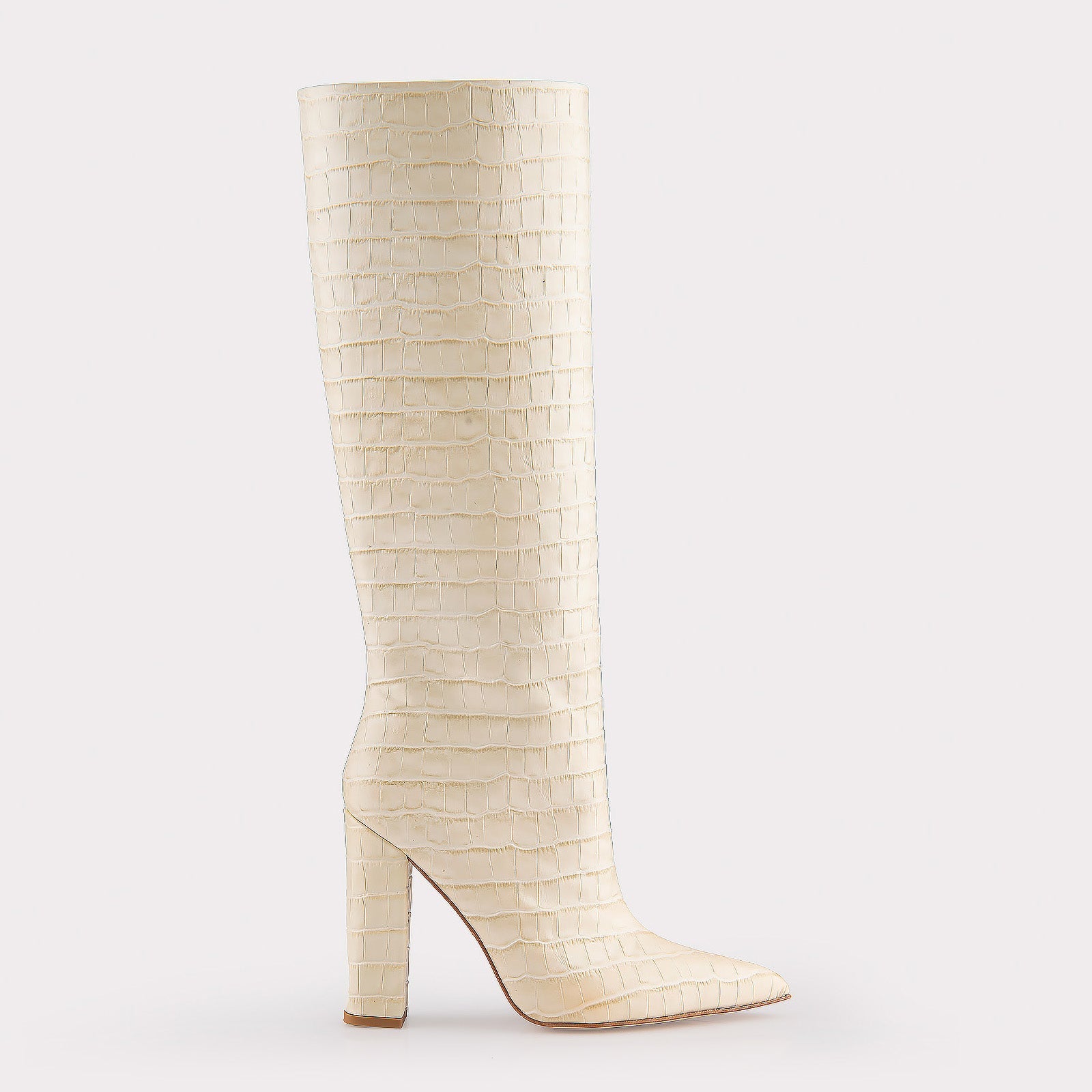 LILYANA BEIGE EMBOSSED LEATHER BOOTS