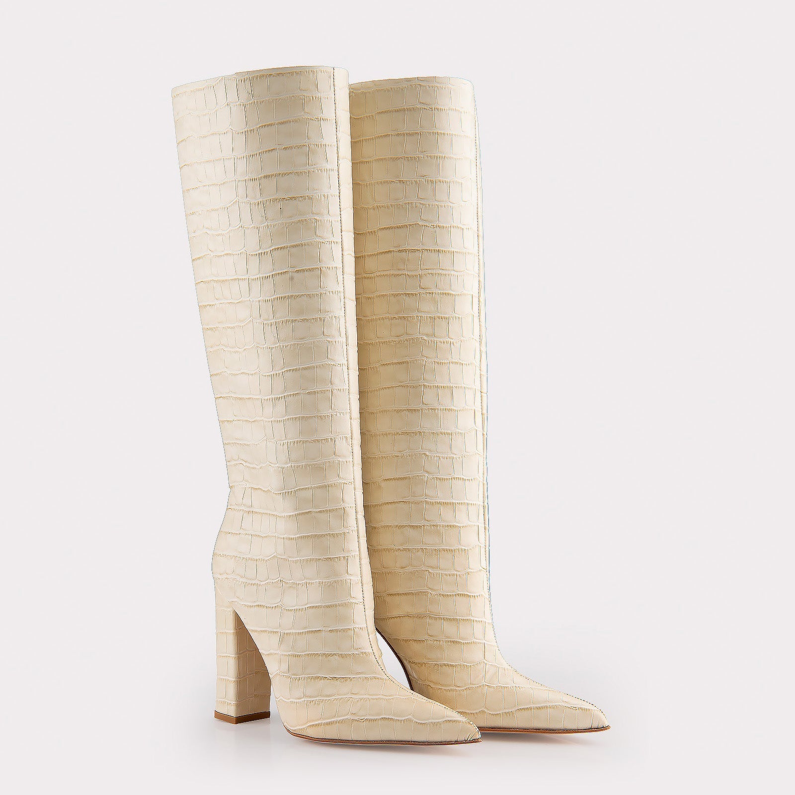 LILYANA BEIGE EMBOSSED LEATHER BOOTS