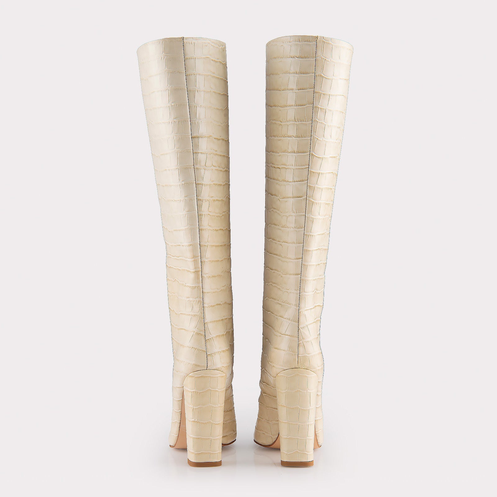 LILYANA BEIGE EMBOSSED LEATHER BOOTS