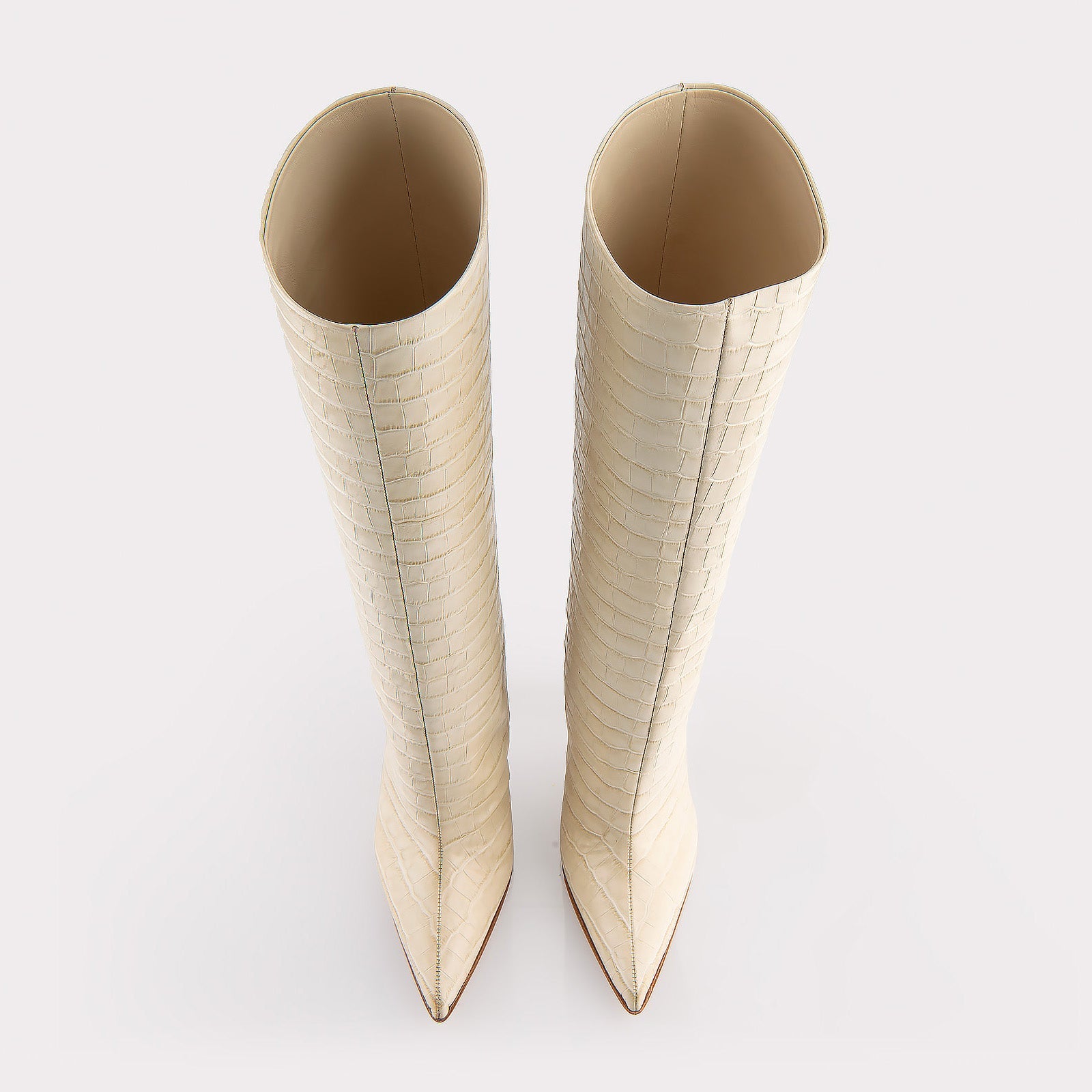 LILYANA BEIGE EMBOSSED LEATHER BOOTS