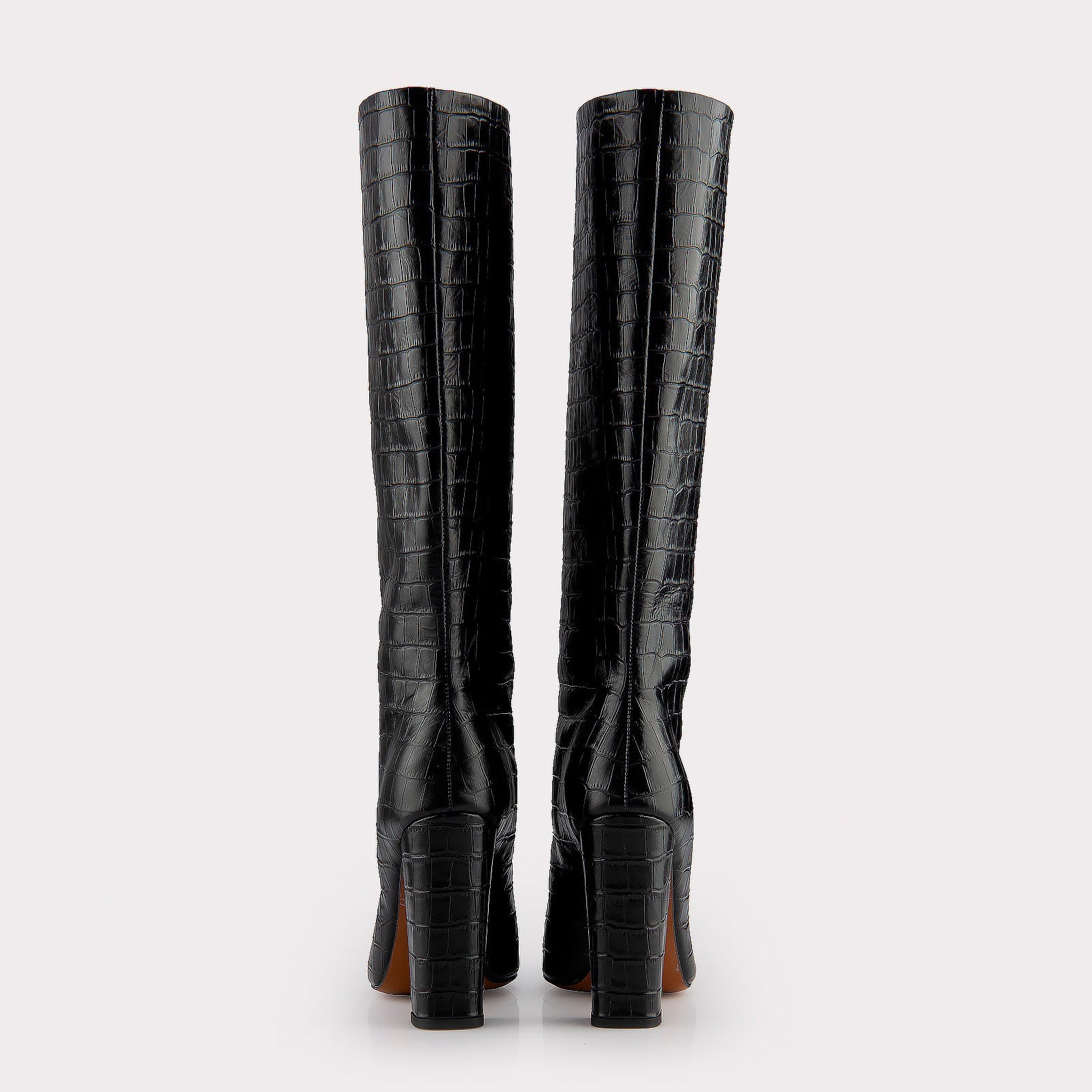 LILYANA BLACK EMBOSSED LEATHER BOOTS