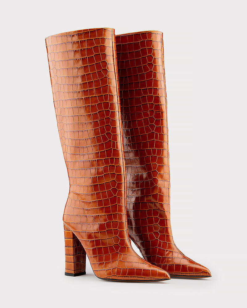 LILYANA HAZELNUT EMBOSSED LEATHER BOOTS